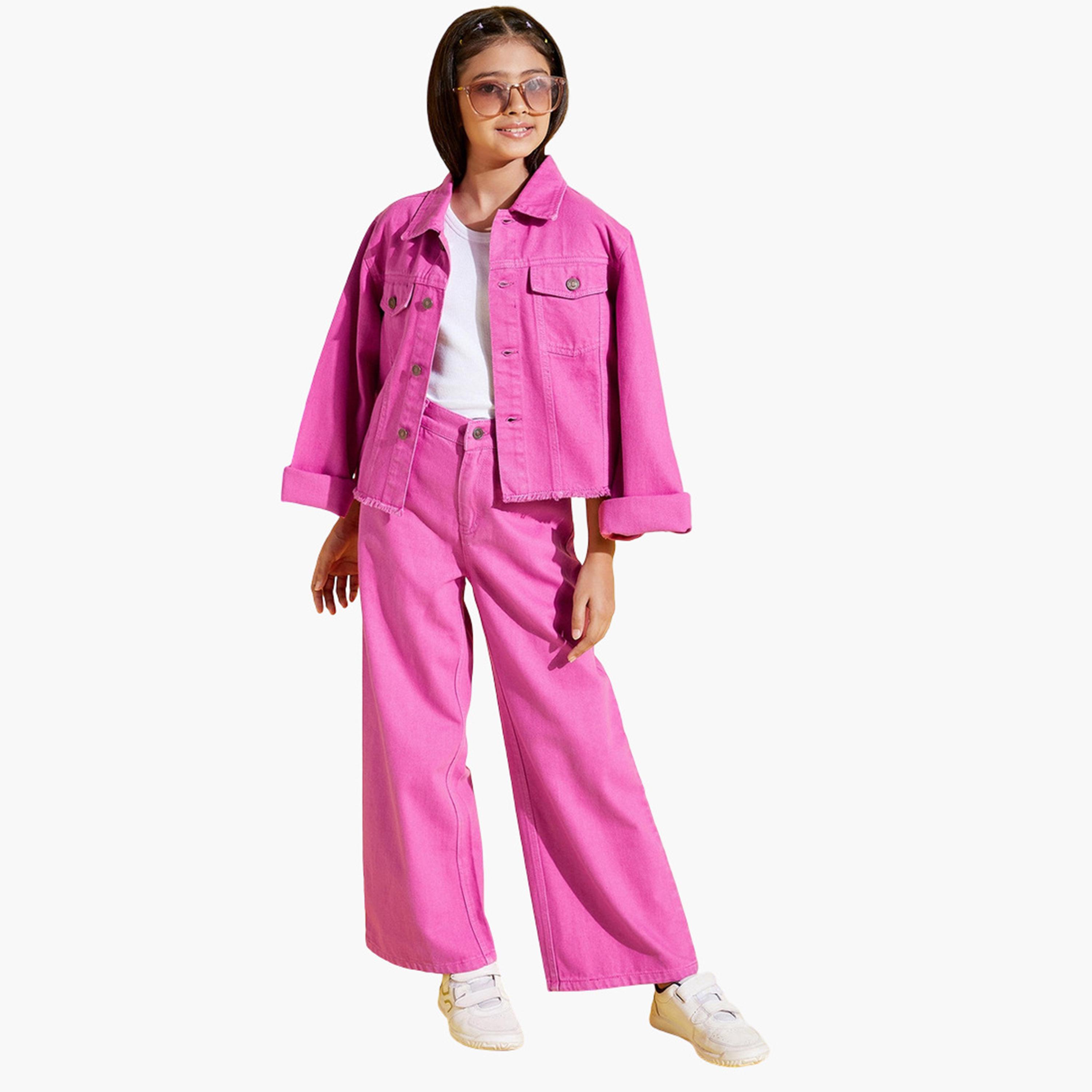 Noh-Voh Girls Pink Denim Straight Jeans-girls-clothing-bottoms-jeansandjeggings-image-2