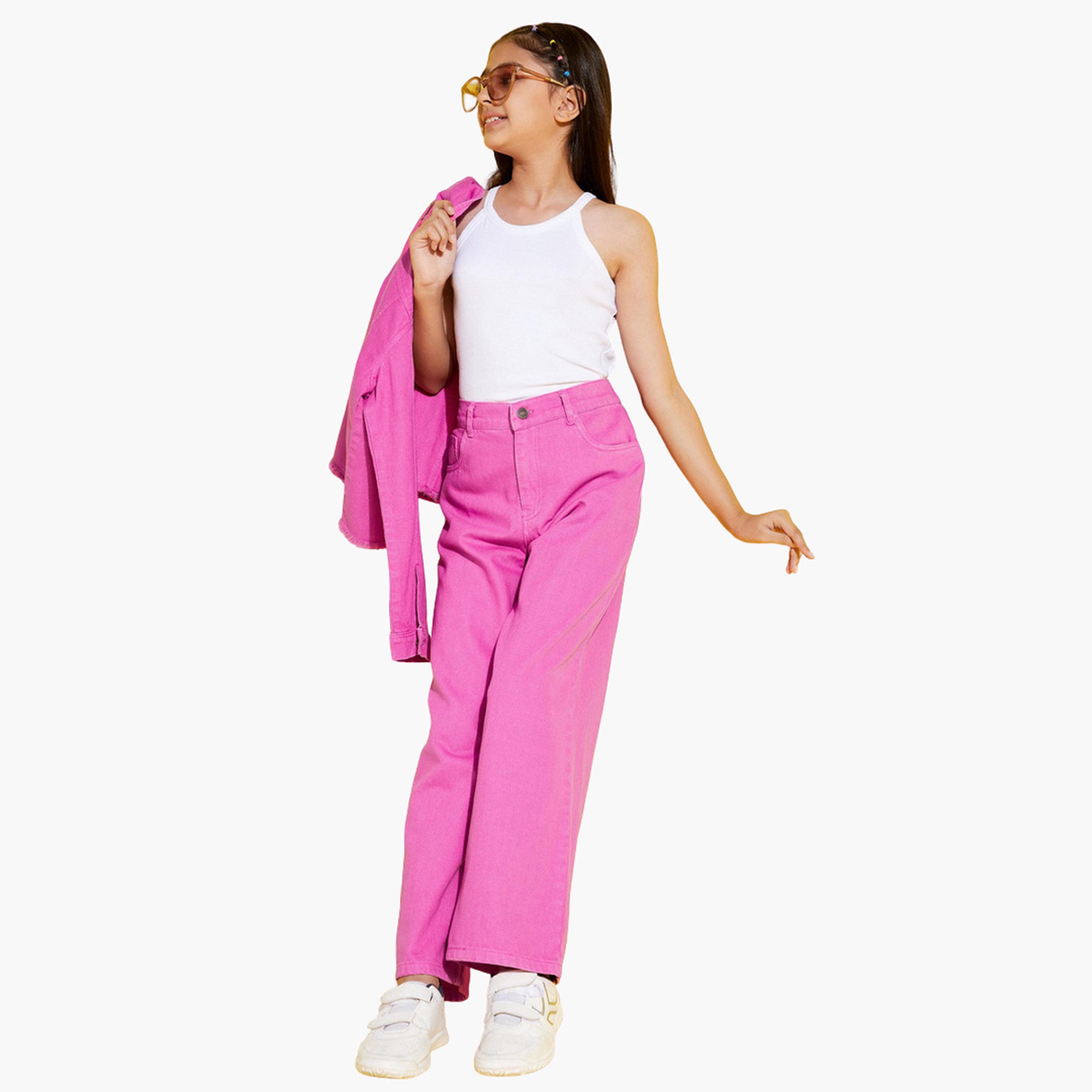 Noh-Voh Girls Pink Denim Straight Jeans-girls-clothing-bottoms-jeansandjeggings-image-3