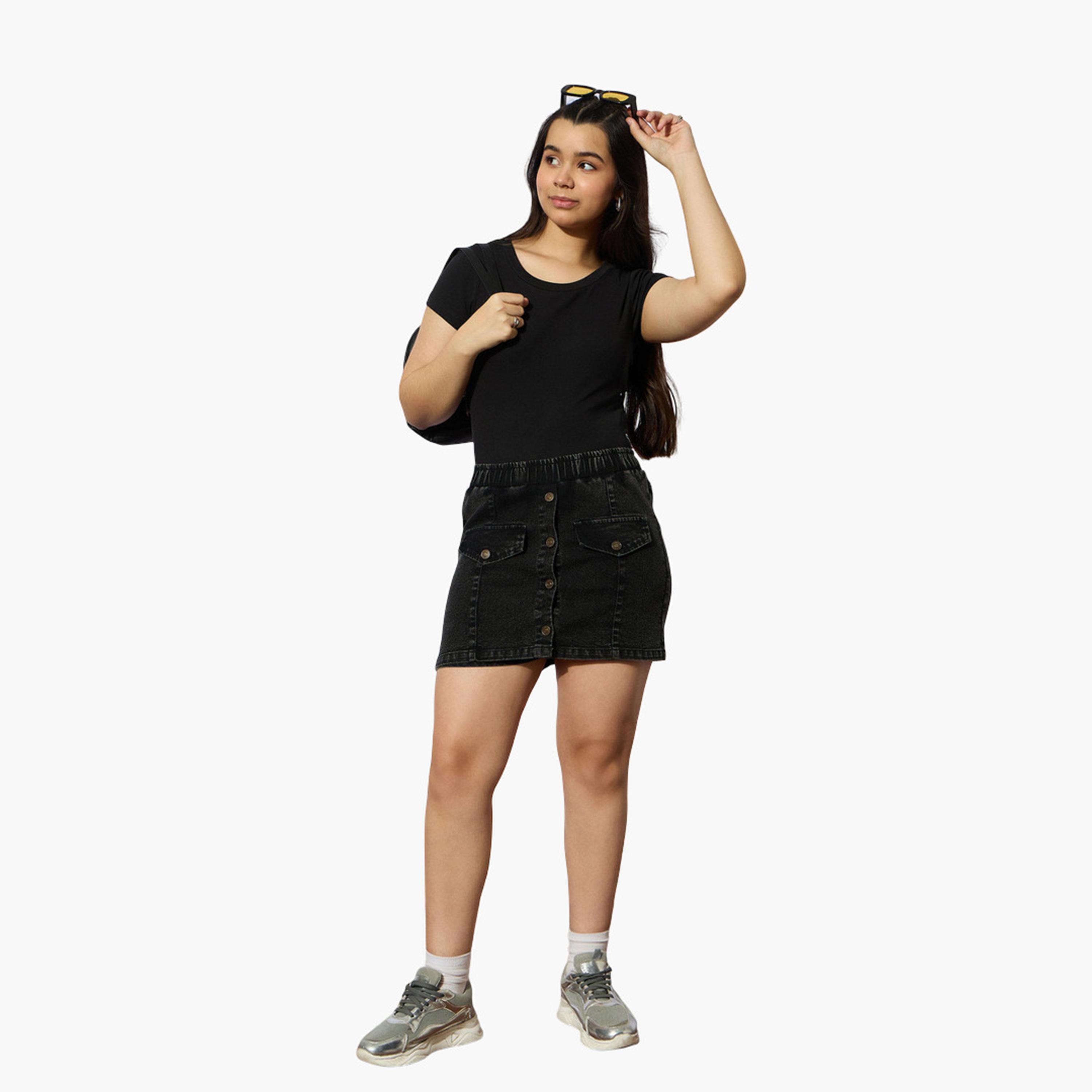 نوه-فوه - بلوزة سوداء مضلعة بأكمام قصيرة للبنات-girls-clothing-tshirts-image-2