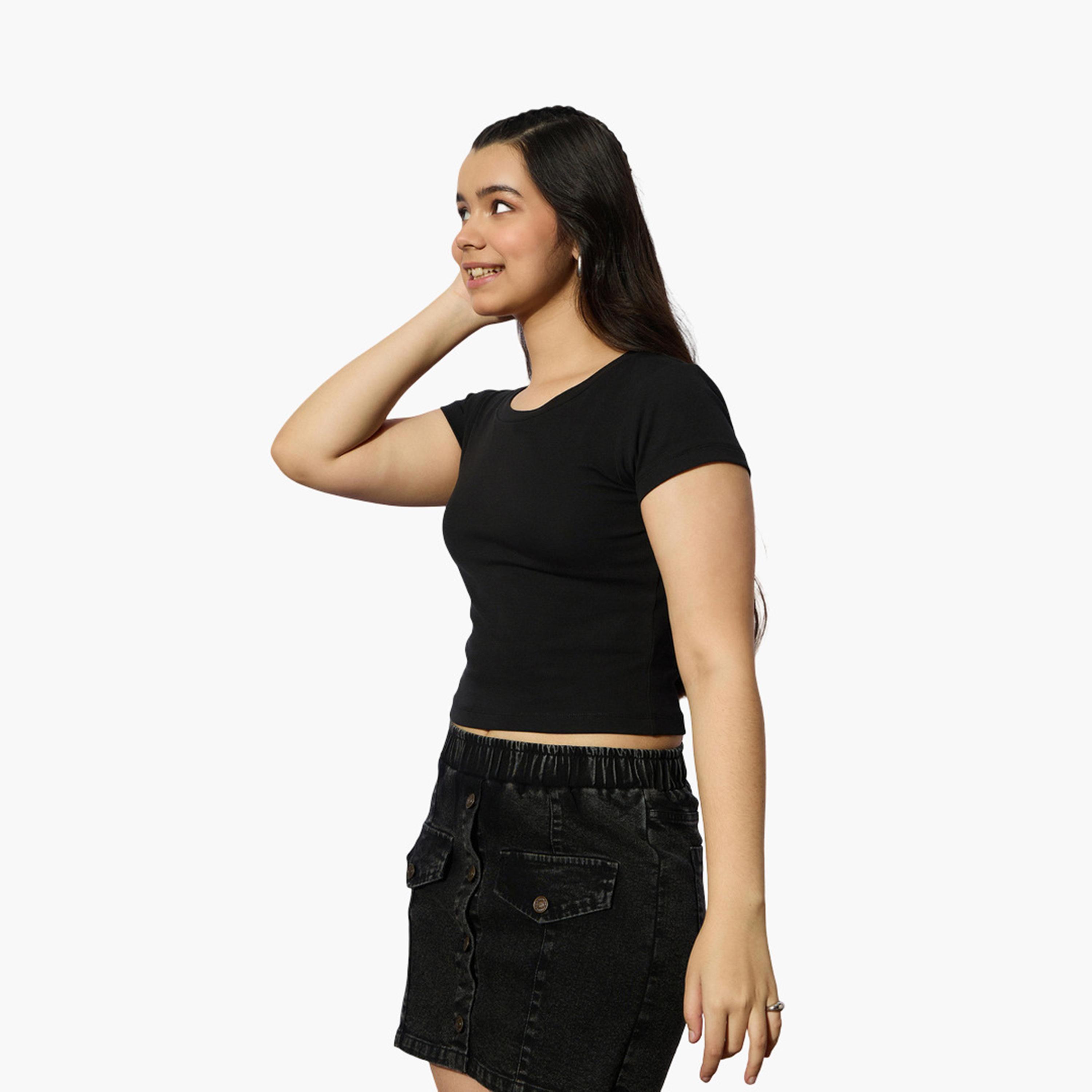 نوه-فوه - بلوزة سوداء مضلعة بأكمام قصيرة للبنات-girls-clothing-tshirts-image-3
