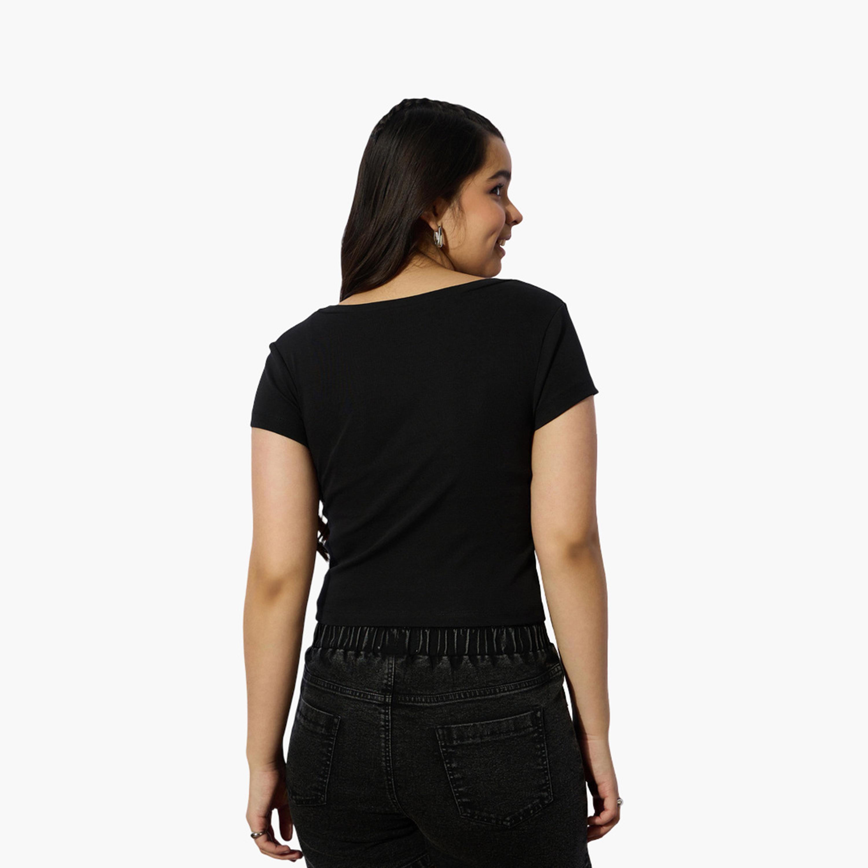 نوه-فوه - بلوزة سوداء مضلعة بأكمام قصيرة للبنات-girls-clothing-tshirts-image-5
