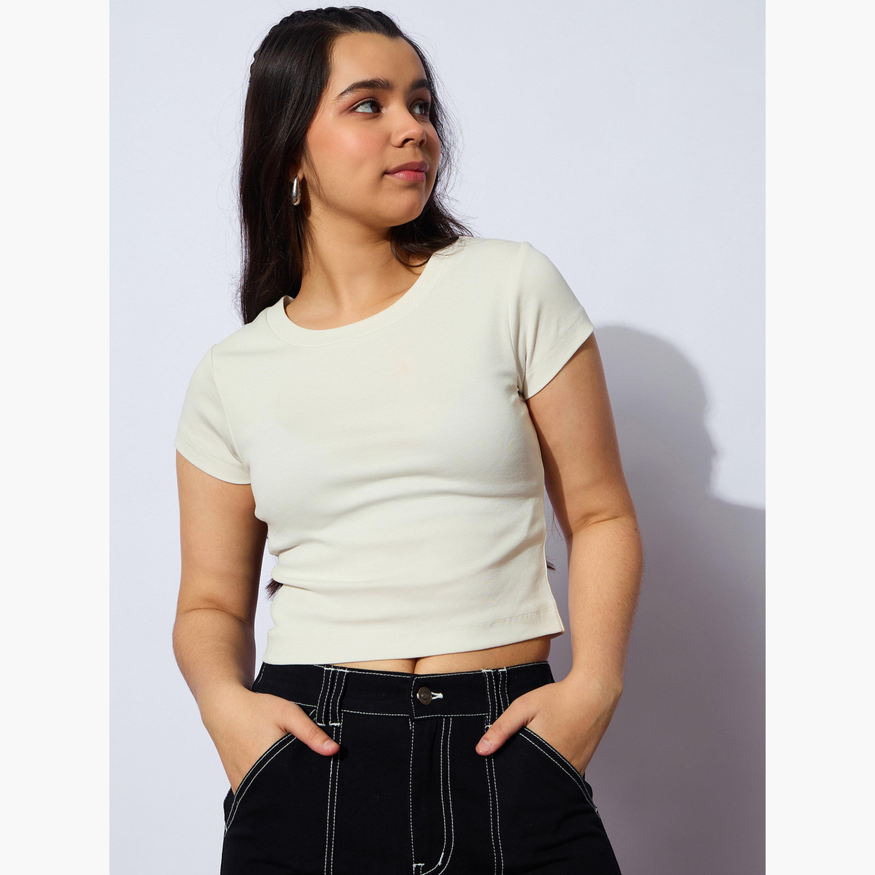 نوه-فوه - بلوزة بأكمام قصيرة مضلعة لون أبيض العاجي للبنات-girls-clothing-tshirts-image-6