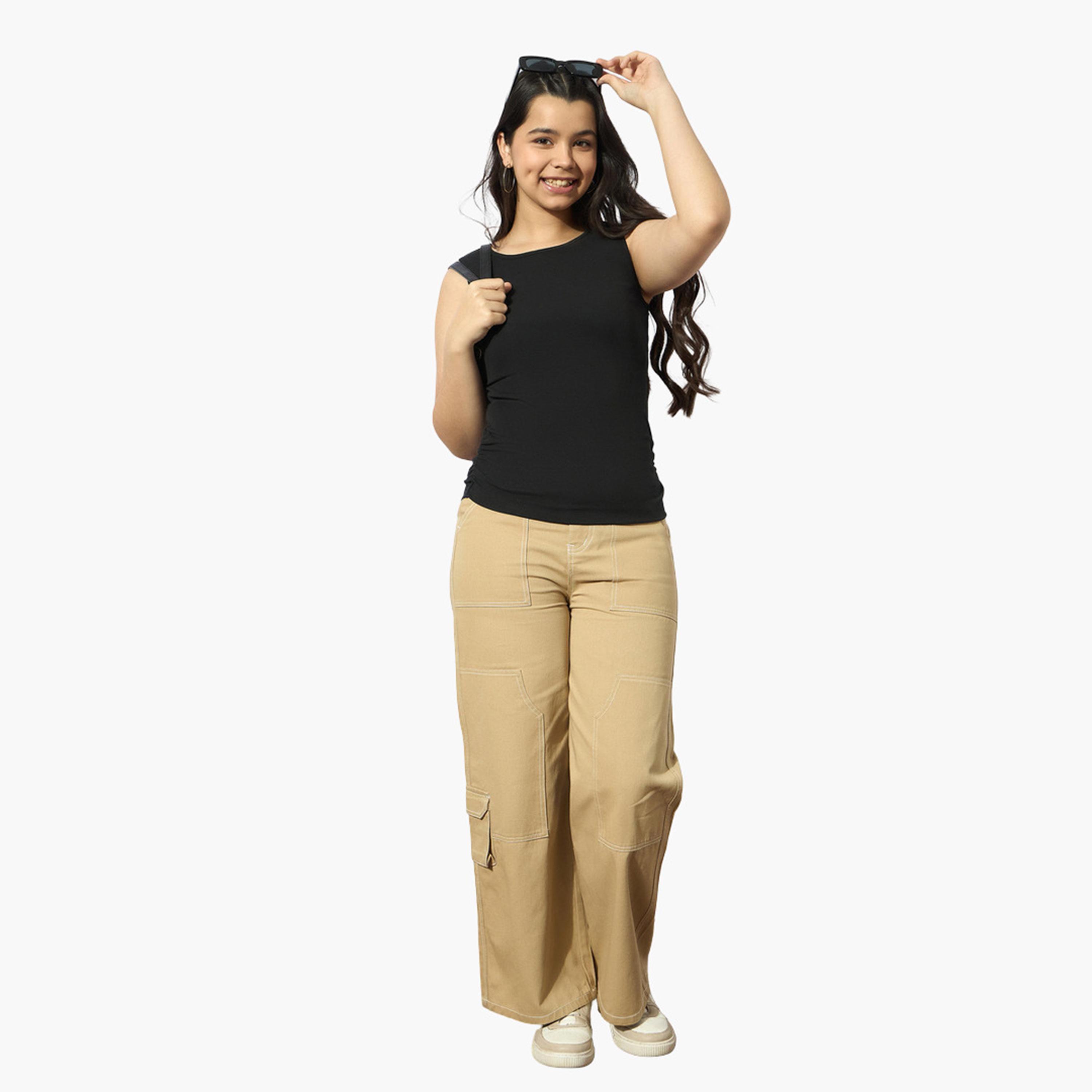نوه-فوه - بلوزة سوداء بدون أكمام مضلعة من الجانب للبنات-girls-clothing-tshirts-image-2
