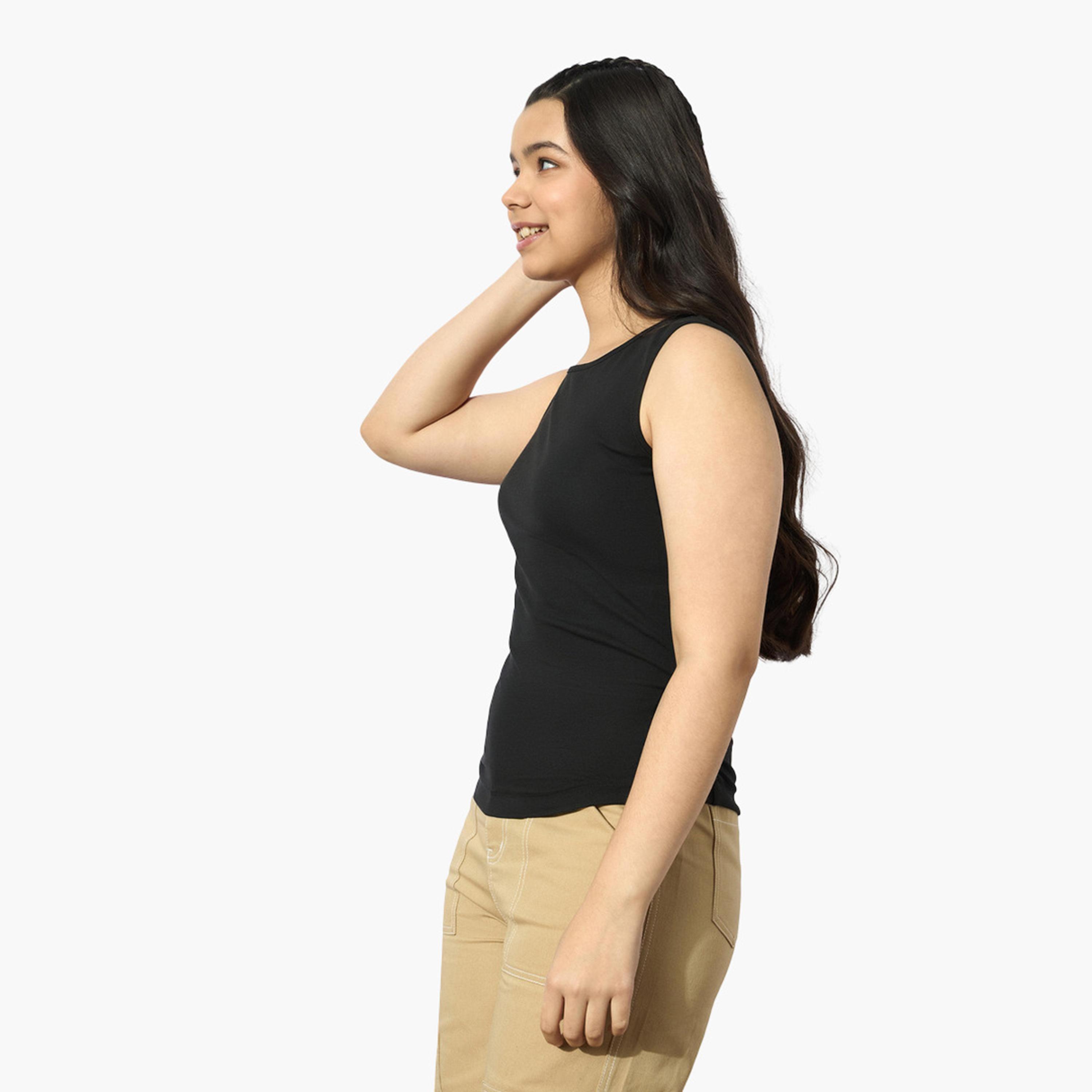 نوه-فوه - بلوزة سوداء بدون أكمام مضلعة من الجانب للبنات-girls-clothing-tshirts-image-3