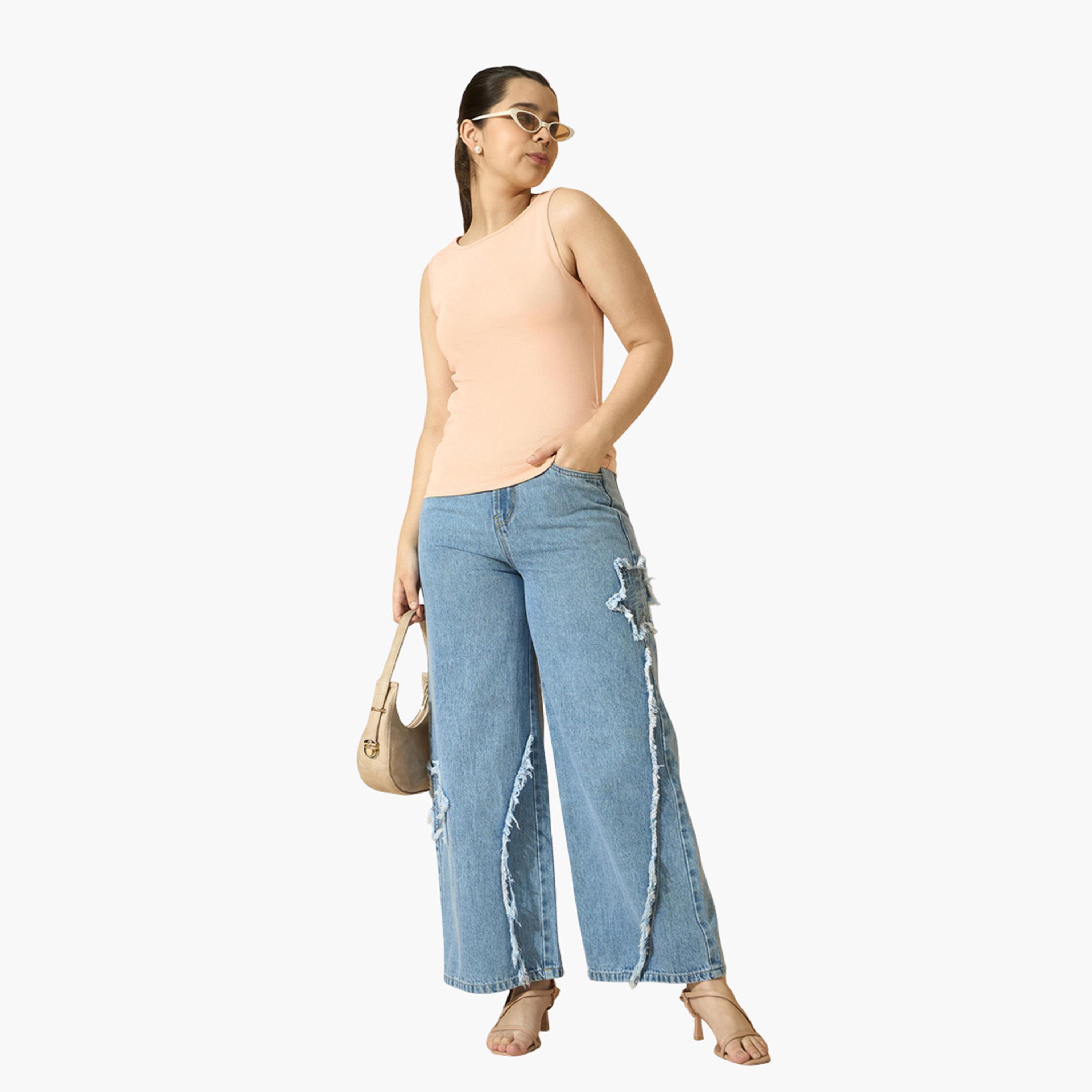 نوه-فوه - بلوزة بدون أكمام مكشكشة من الجانب مضلعة لون خوخي للبنات-girls-clothing-tshirts-image-2