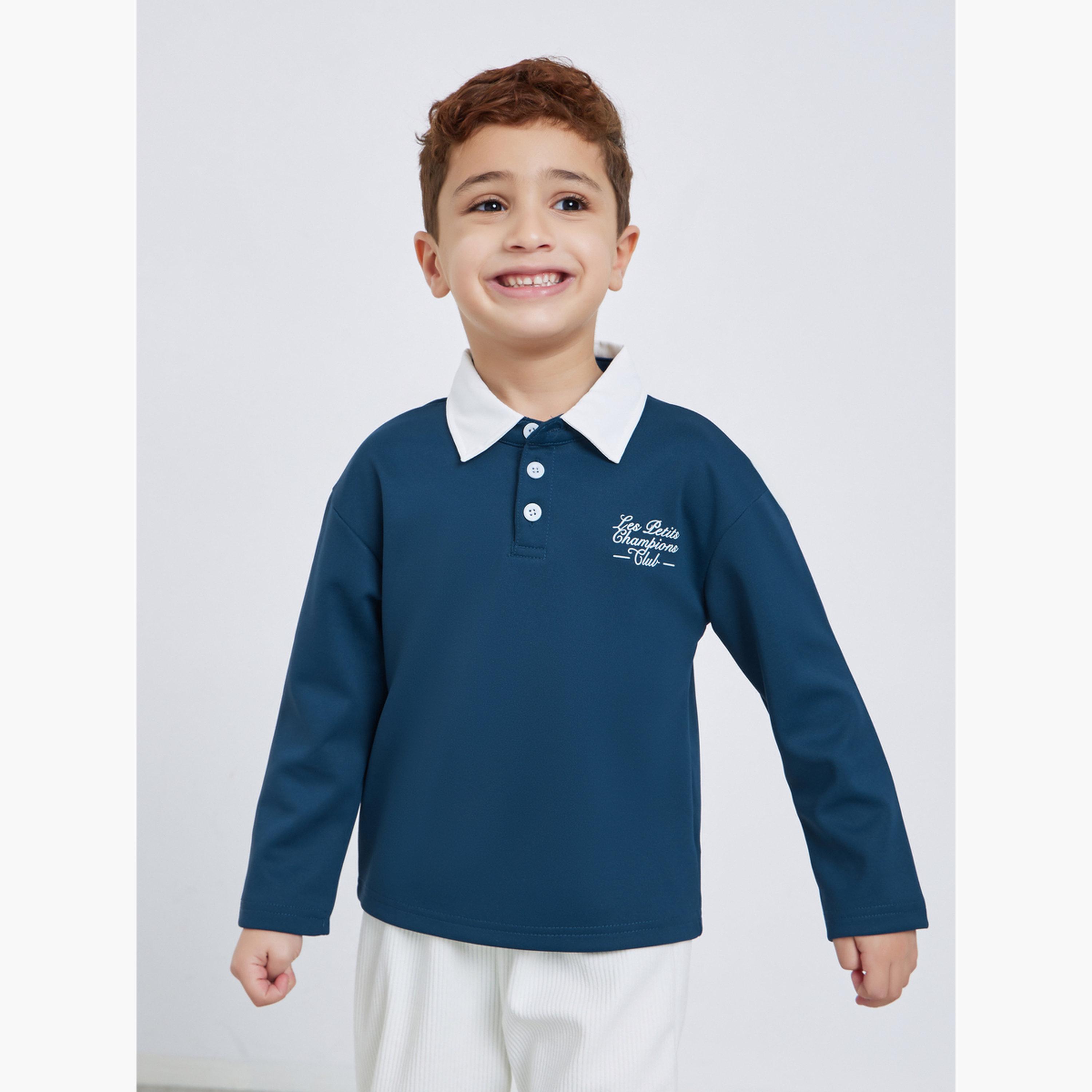 ستايلي - تي شيرت بولو بأكمام طويلة وطبعة شعار-boys-clothing-tshirtsandpolos-image-1