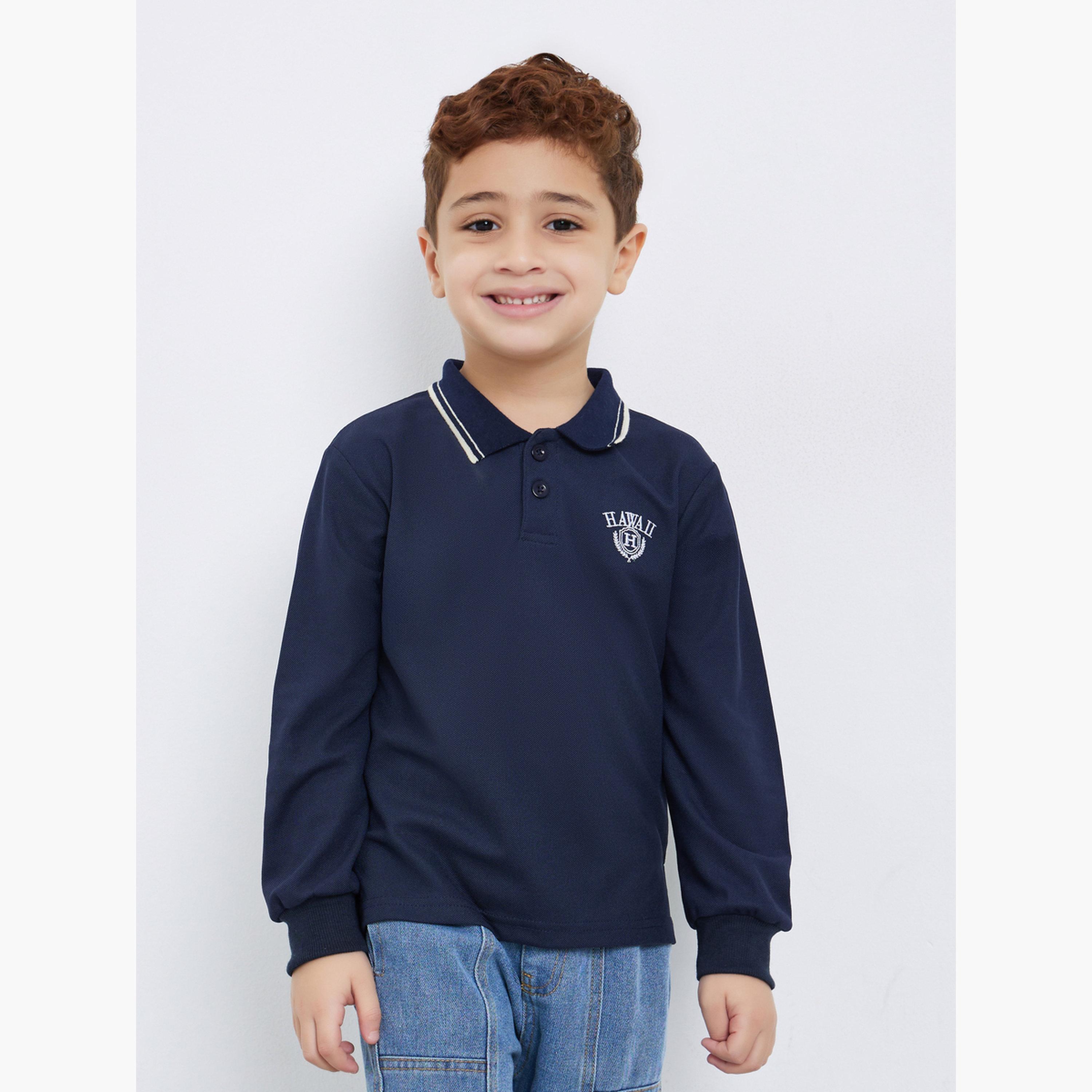 ستايلي - تي شيرت بولو بأكمام طويلة وتفاصيل مطرزة-boys-clothing-tshirtsandpolos-image-1