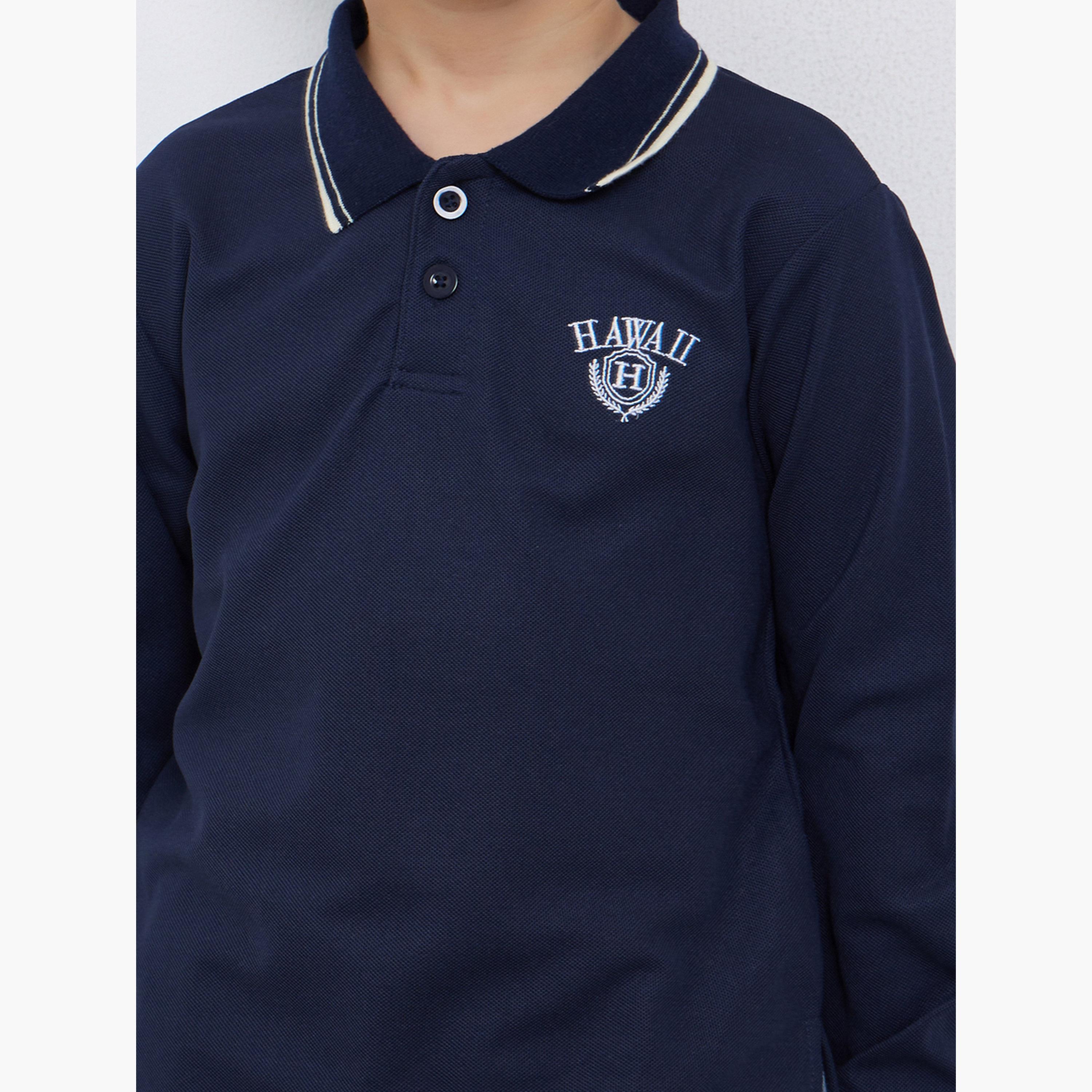 Styli Embroidered Detail Long Sleeve Tipped Polo T-Shirt-boys-clothing-tshirtsandpolos-image-3