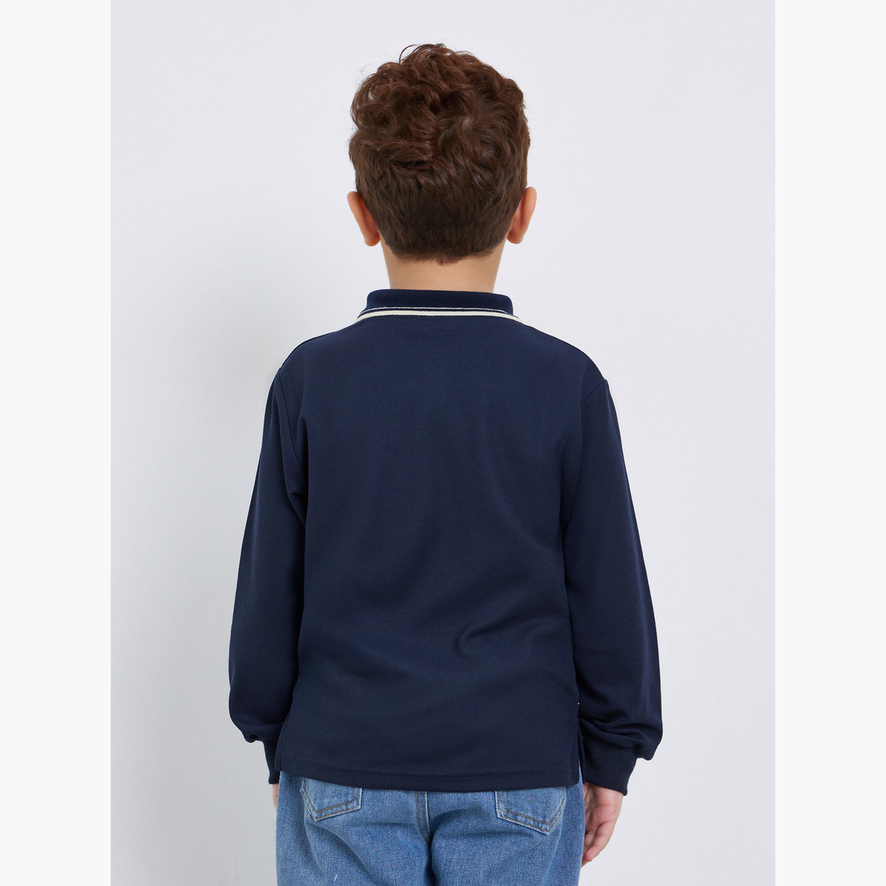 Styli Embroidered Detail Long Sleeve Tipped Polo T-Shirt-boys-clothing-tshirtsandpolos-image-4