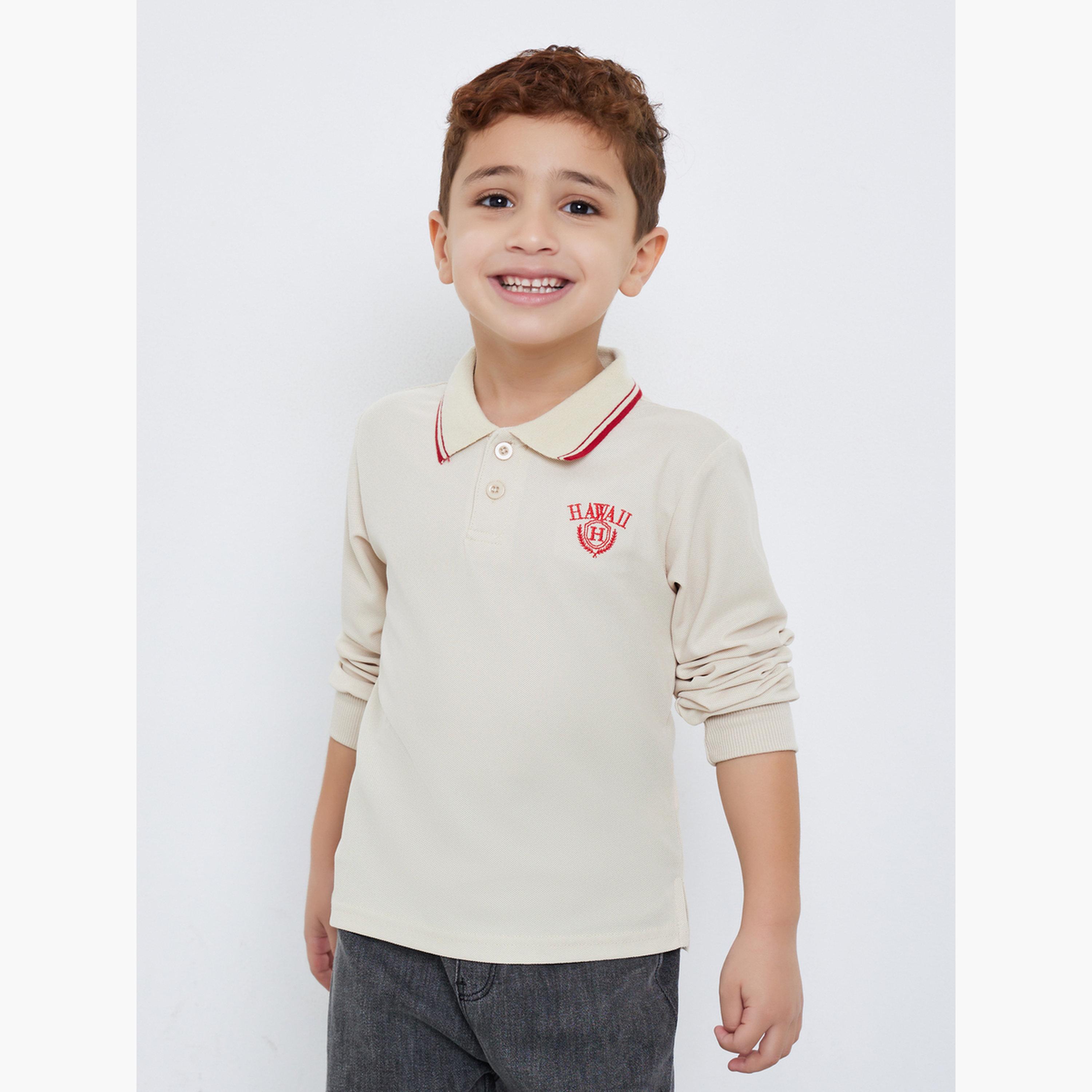 Styli Embroidered Detail Long Sleeve Tipped Polo T-Shirt-boys-clothing-tshirtsandpolos-image-1