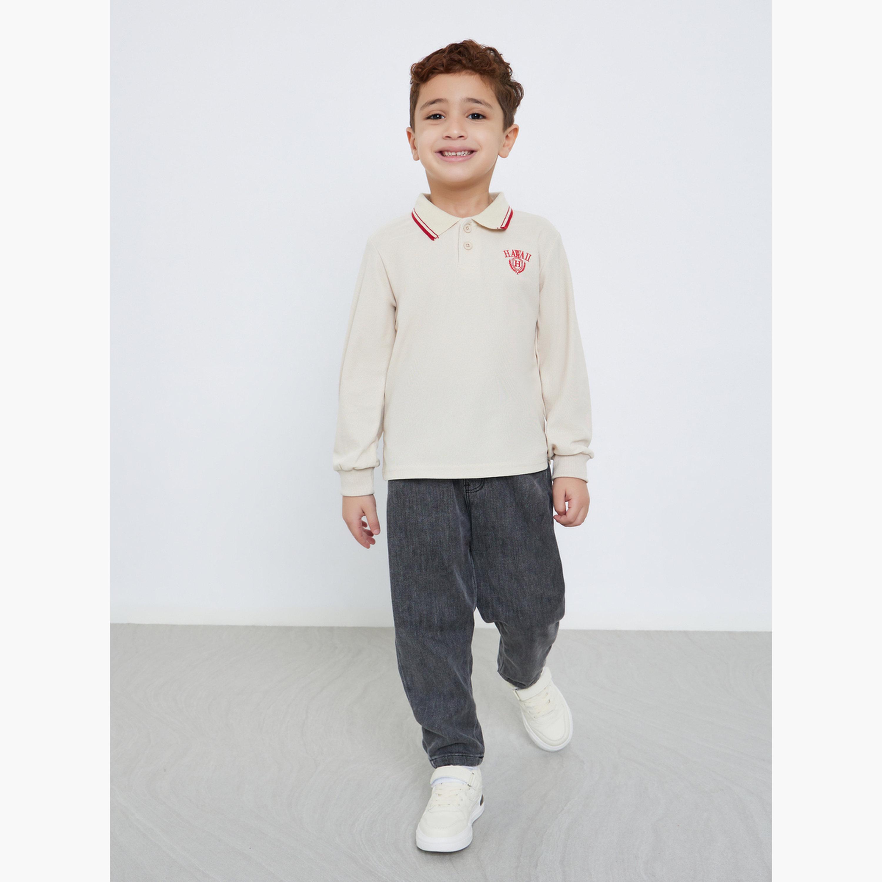 ستايلي - تي شيرت بولو بأكمام طويلة وتفاصيل مطرزة-boys-clothing-tshirtsandpolos-image-2