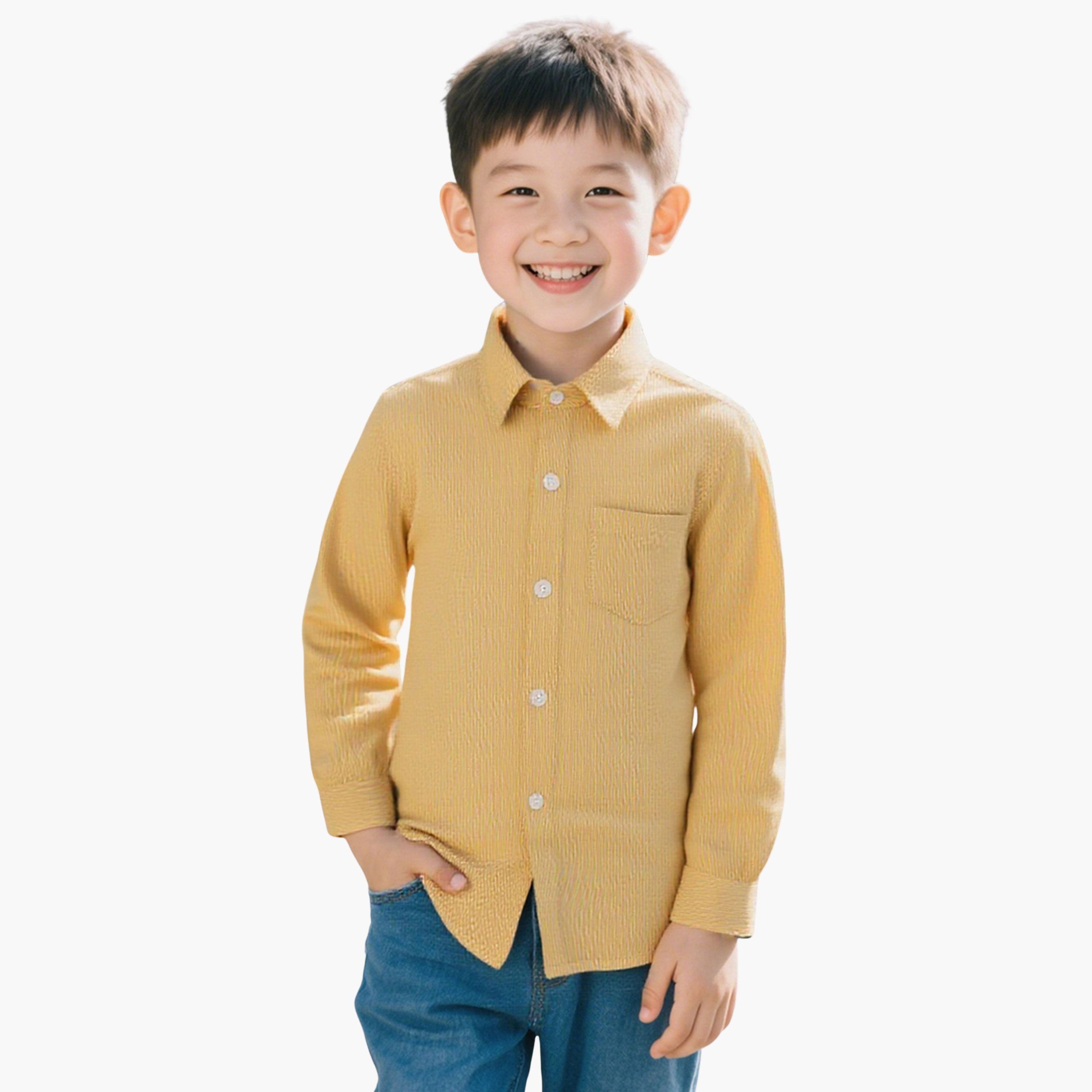 Take Two Textured Collared Long Sleeves Boy's Button Through Shirt-boys-clothing-jacketsandcoats-image-1