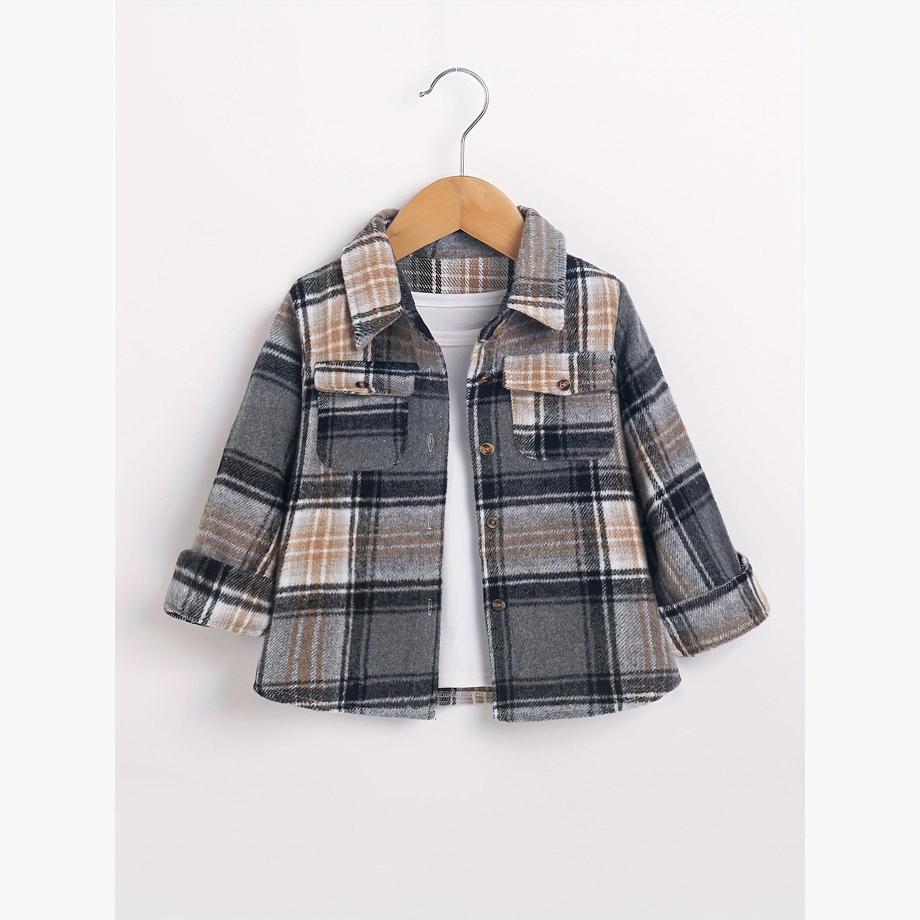 Take Two Checked Collared Long Sleeves Boy's Button Through Shacket-boys-clothing-jacketsandcoats-image-2