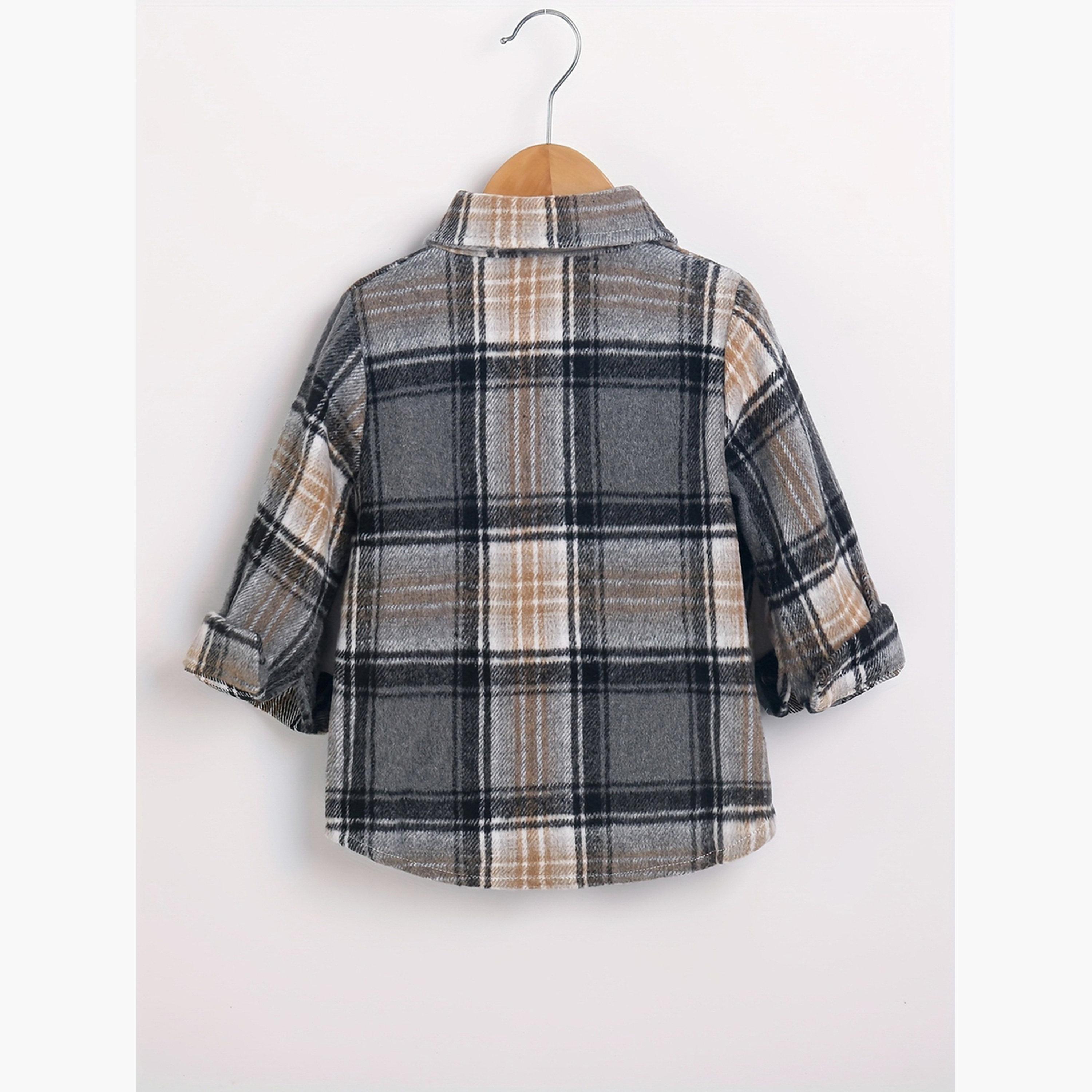 Take Two Checked Collared Long Sleeves Boy's Button Through Shacket-boys-clothing-jacketsandcoats-image-3