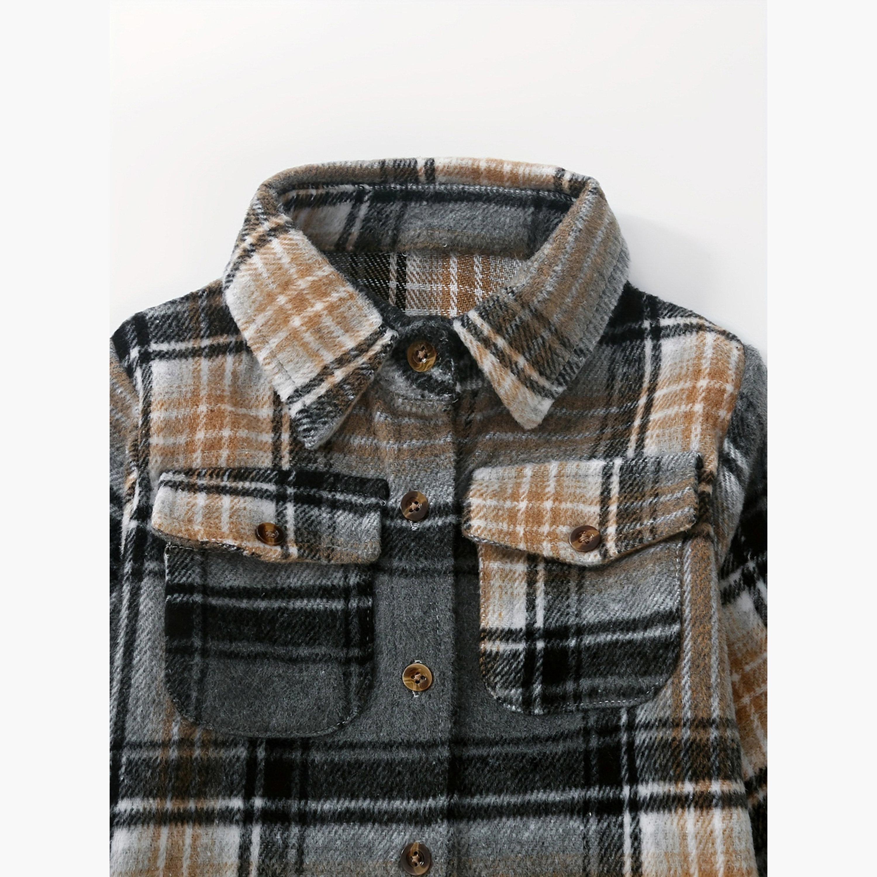 Take Two Checked Collared Long Sleeves Boy's Button Through Shacket-boys-clothing-jacketsandcoats-image-4