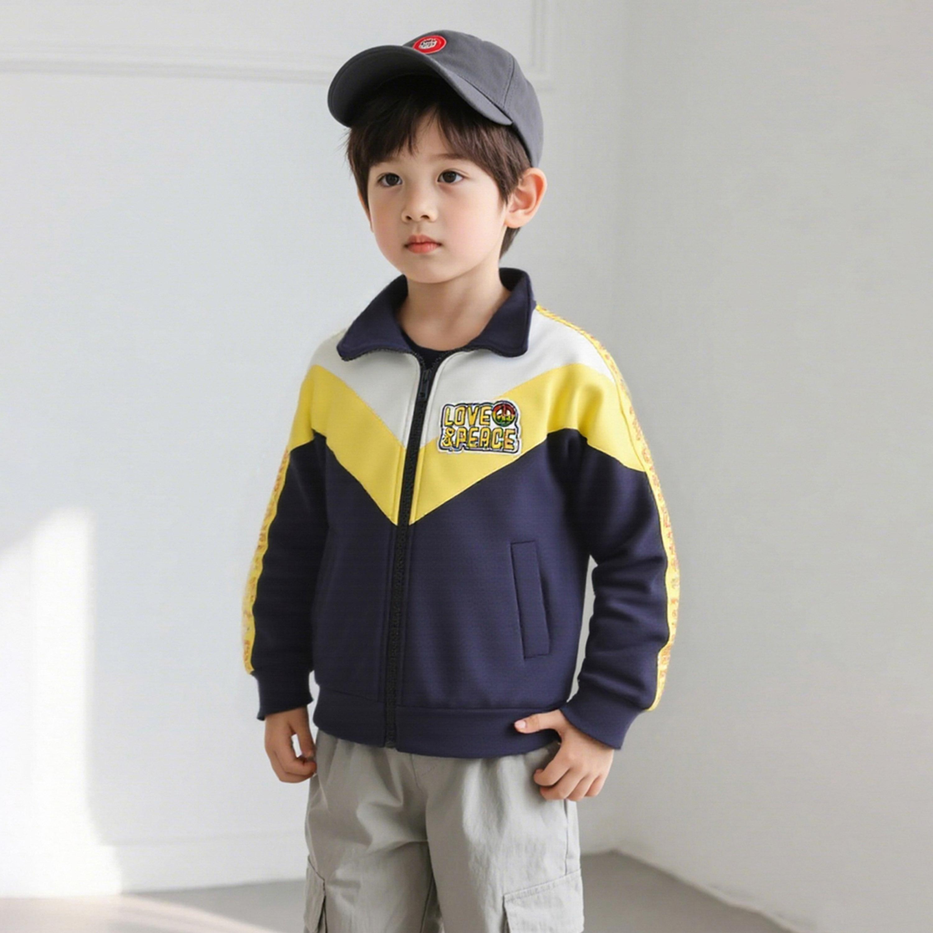Take Two Color Block Collared Long Sleeves Boy's Zip Through Jacket-boys-clothing-jacketsandcoats-image-1