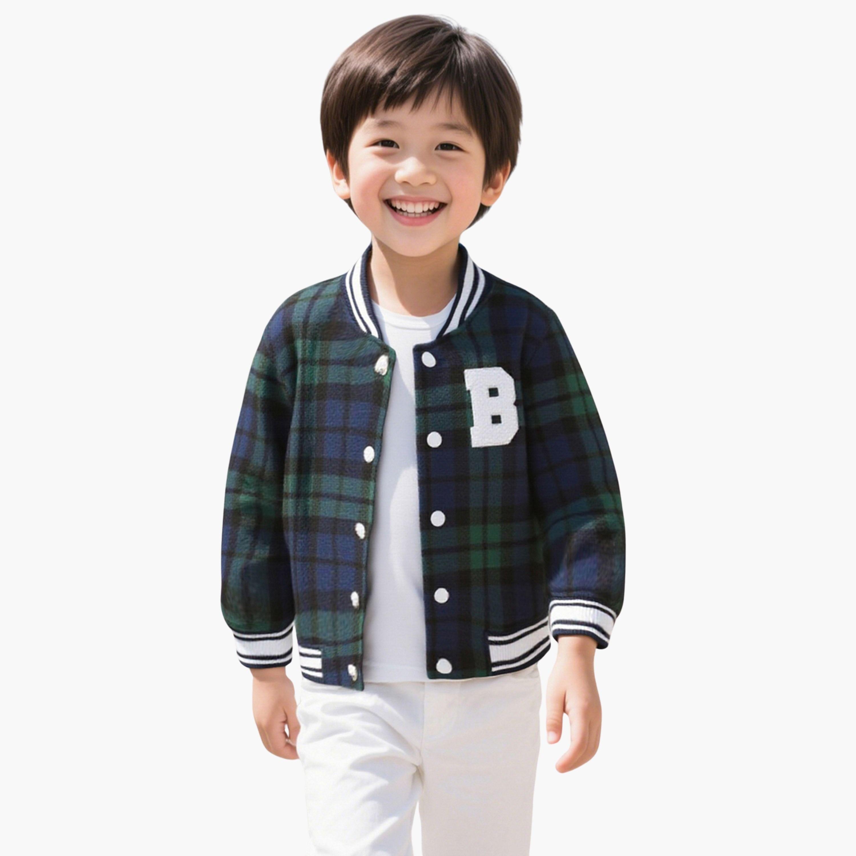 Take Two Checked Round Neck Long Sleeves Boy's Snap Button Sweatshirt-boys-clothing-jacketsandcoats-image-1