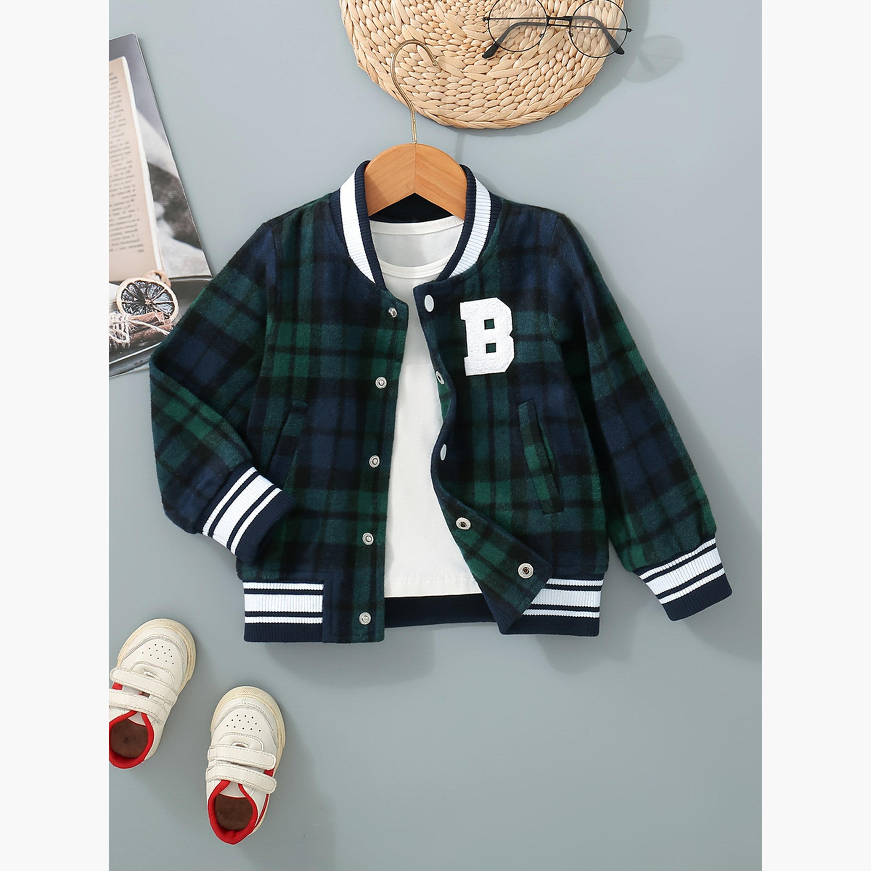 Take Two Checked Round Neck Long Sleeves Boy's Snap Button Sweatshirt-boys-clothing-jacketsandcoats-image-2