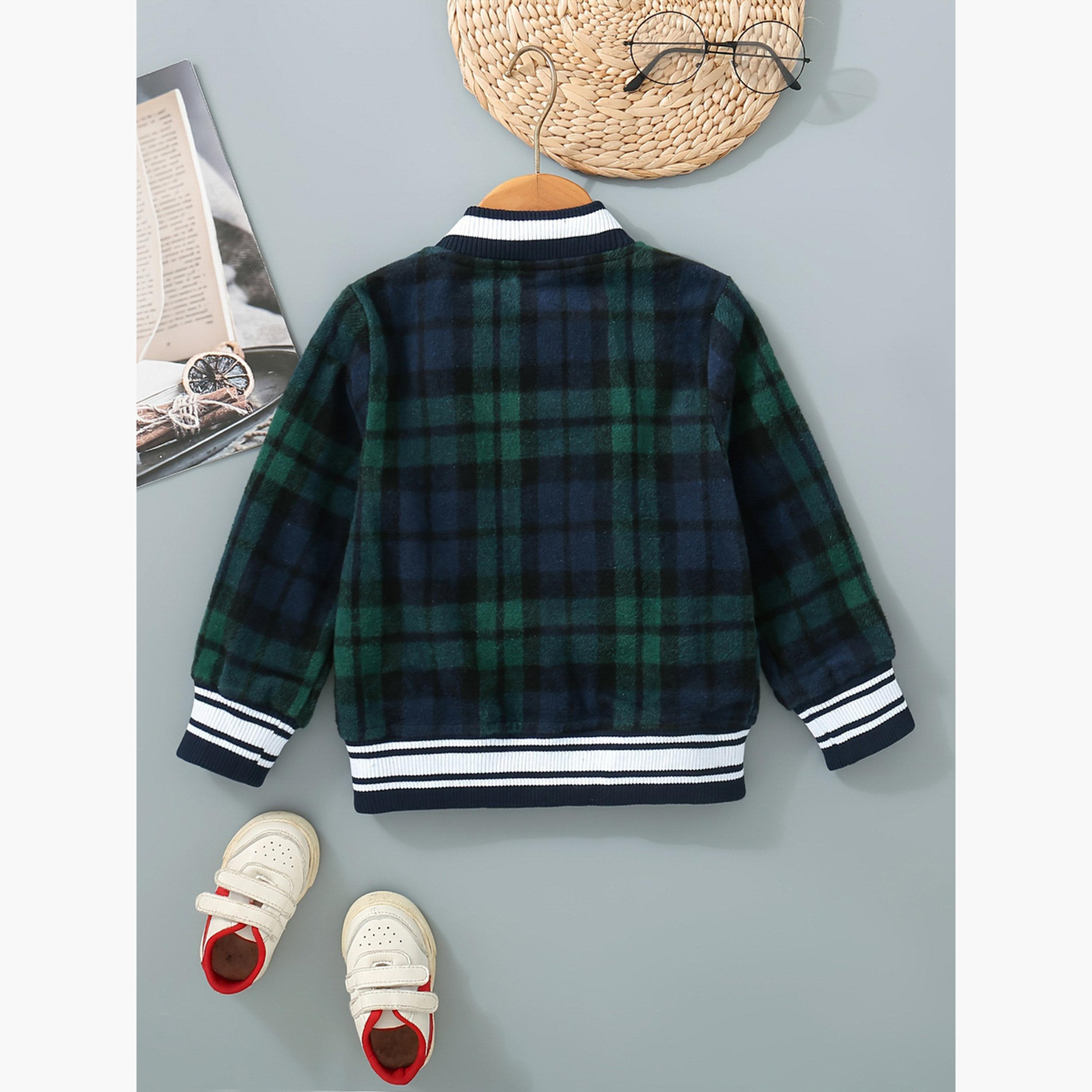 Take Two Checked Round Neck Long Sleeves Boy's Snap Button Sweatshirt-boys-clothing-jacketsandcoats-image-3