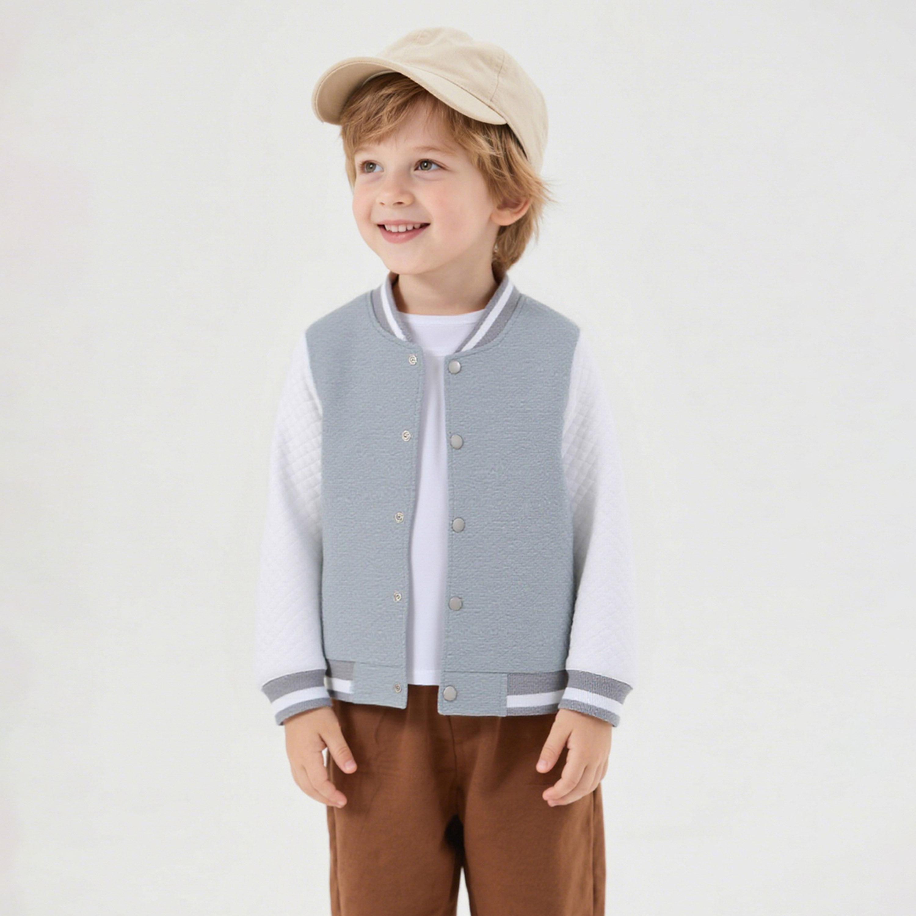 Take Two Color Block Round Neck Long Sleeves Boy's Snap Button Sweatshirt-boys-clothing-jacketsandcoats-image-1