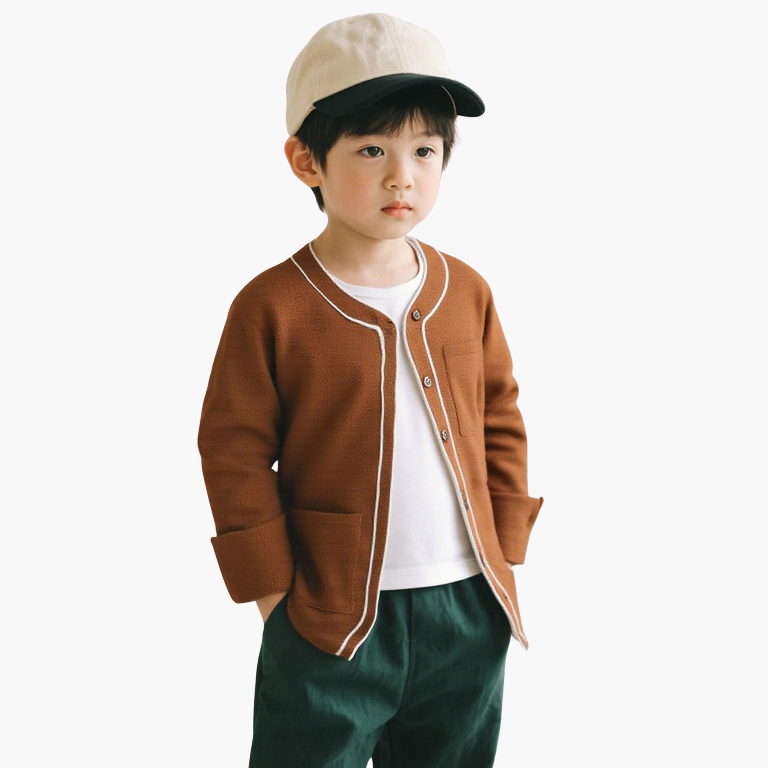 Take Two Solid Round Neck Long Sleeves Boy's Button Through Jacket-boys-clothing-jacketsandcoats-image-1