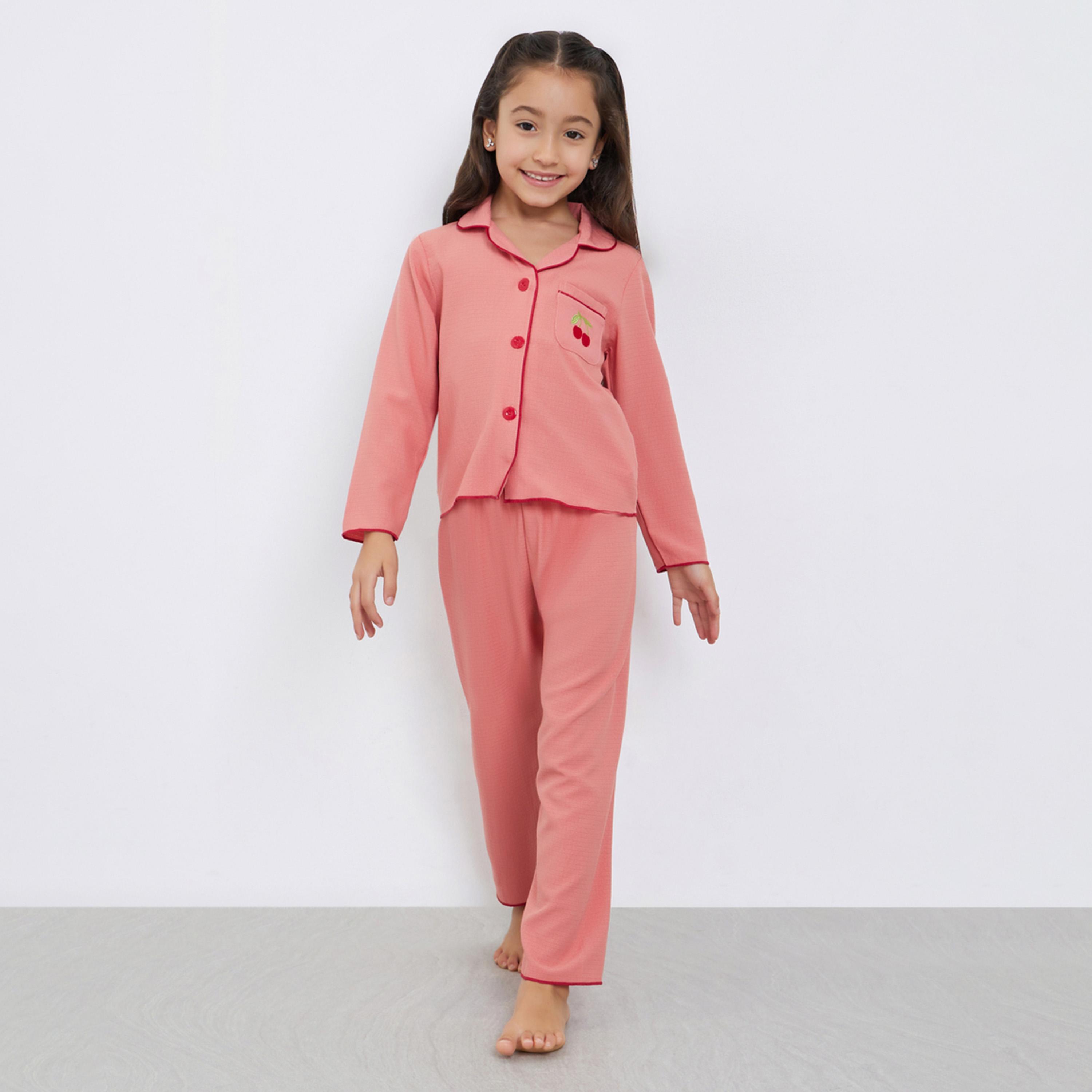 Take Two Girls Rust Pocket Detail Shirt and Pyjama Set-girls-clothing-nightwear-image-1