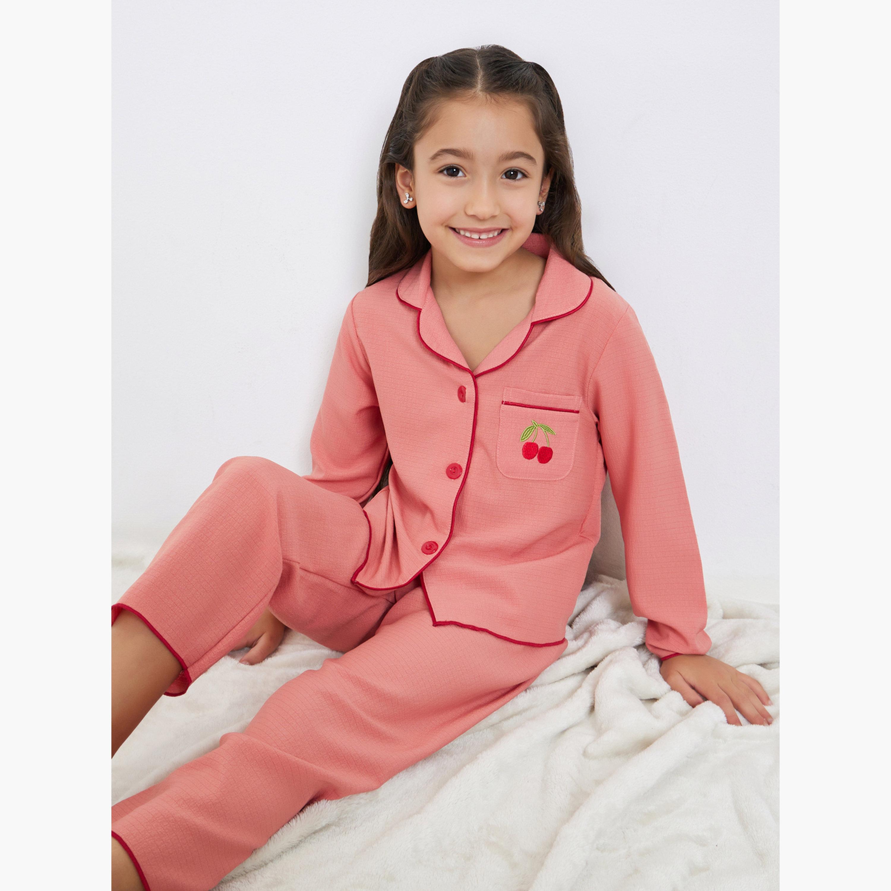 Take Two Girls Rust Pocket Detail Shirt and Pyjama Set-girls-clothing-nightwear-image-2