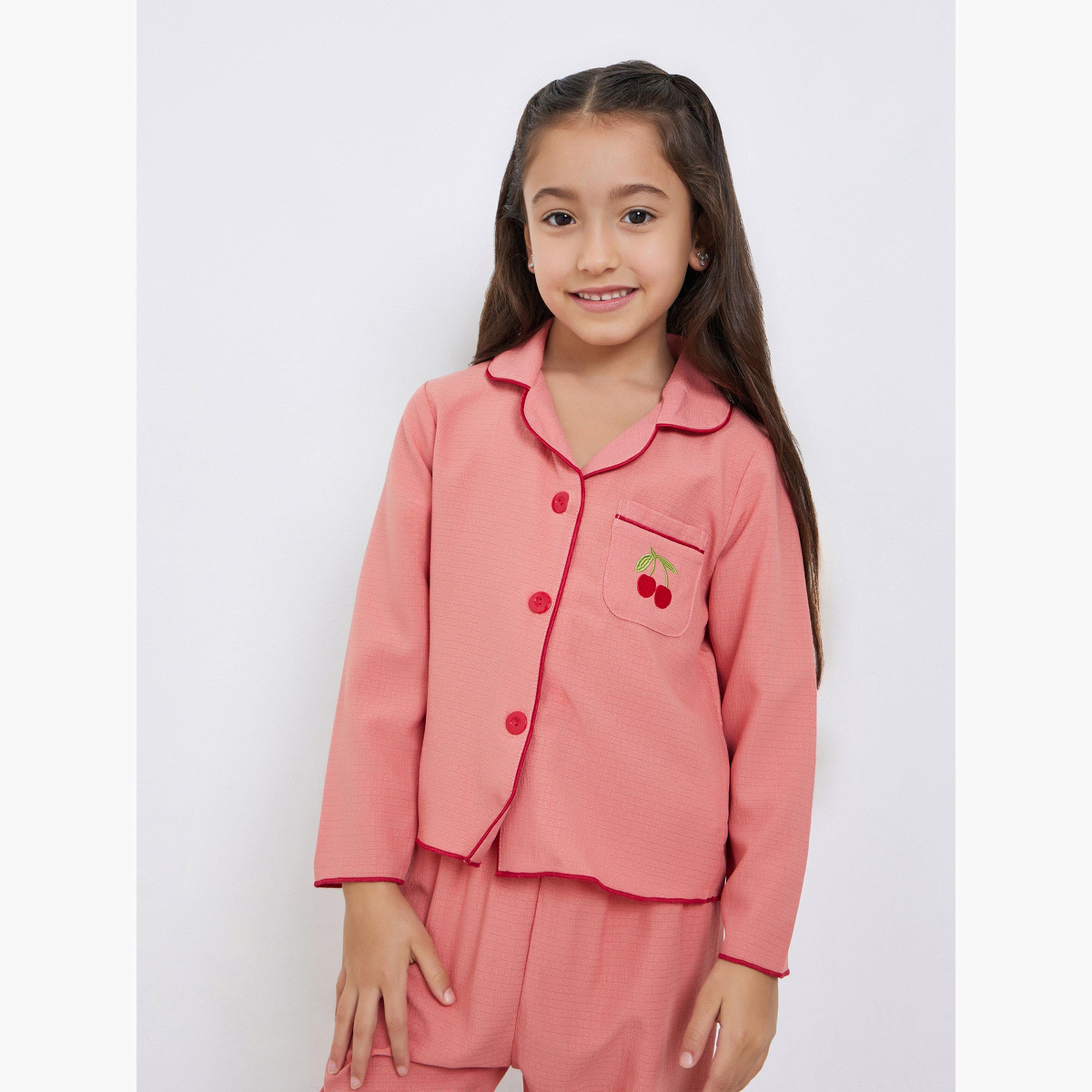 Take Two Girls Rust Pocket Detail Shirt and Pyjama Set-girls-clothing-nightwear-image-3