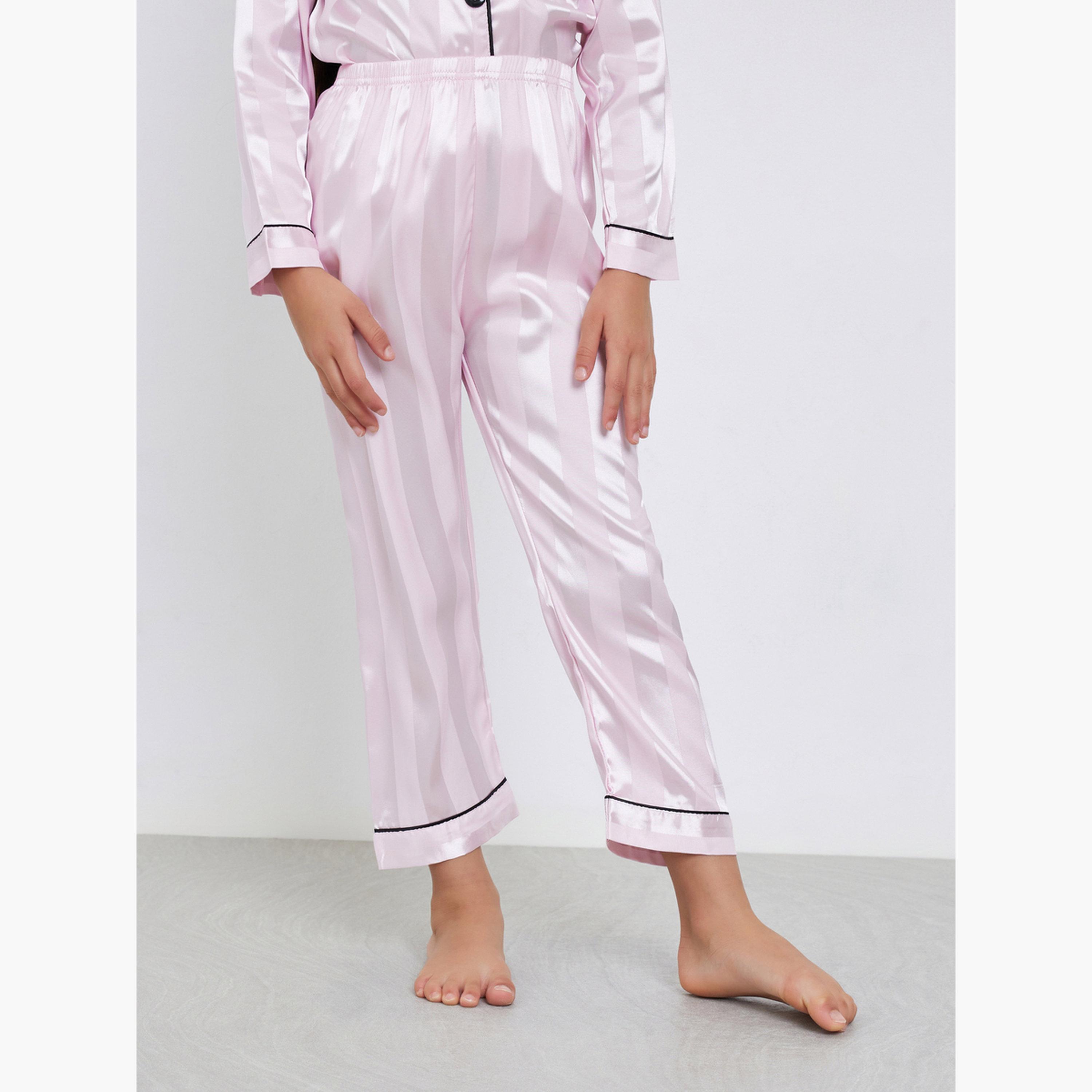 تيك تو - ييجاما قميص مخطط لون وردي للبنات مع تفاصيل جيوب-girls-clothing-nightwear-image-3