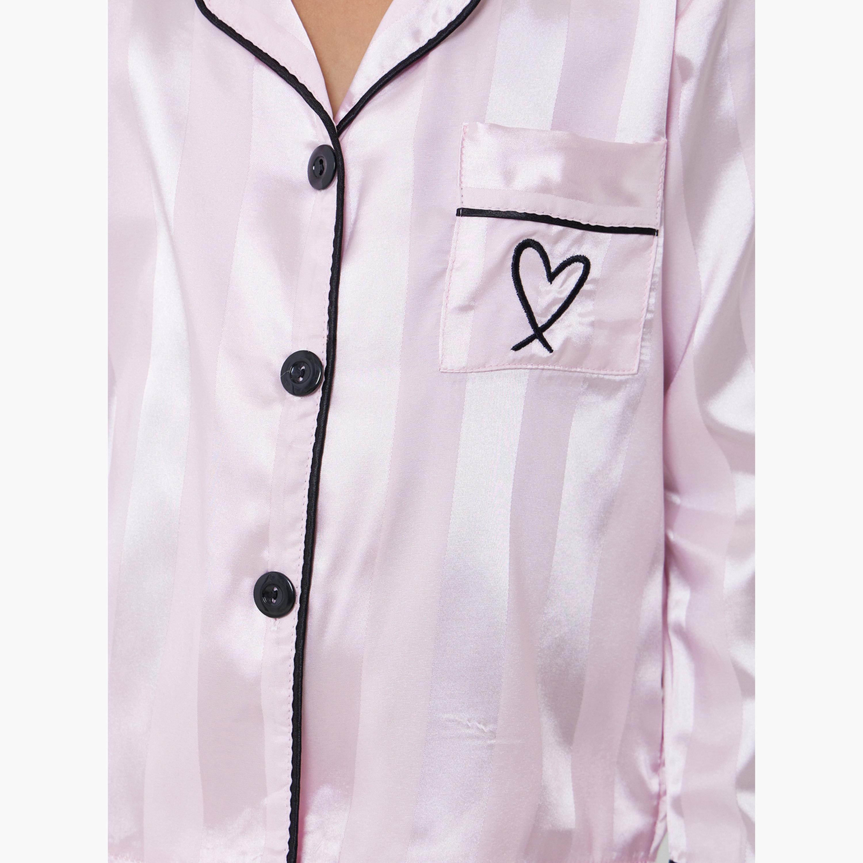 تيك تو - ييجاما قميص مخطط لون وردي للبنات مع تفاصيل جيوب-girls-clothing-nightwear-image-5