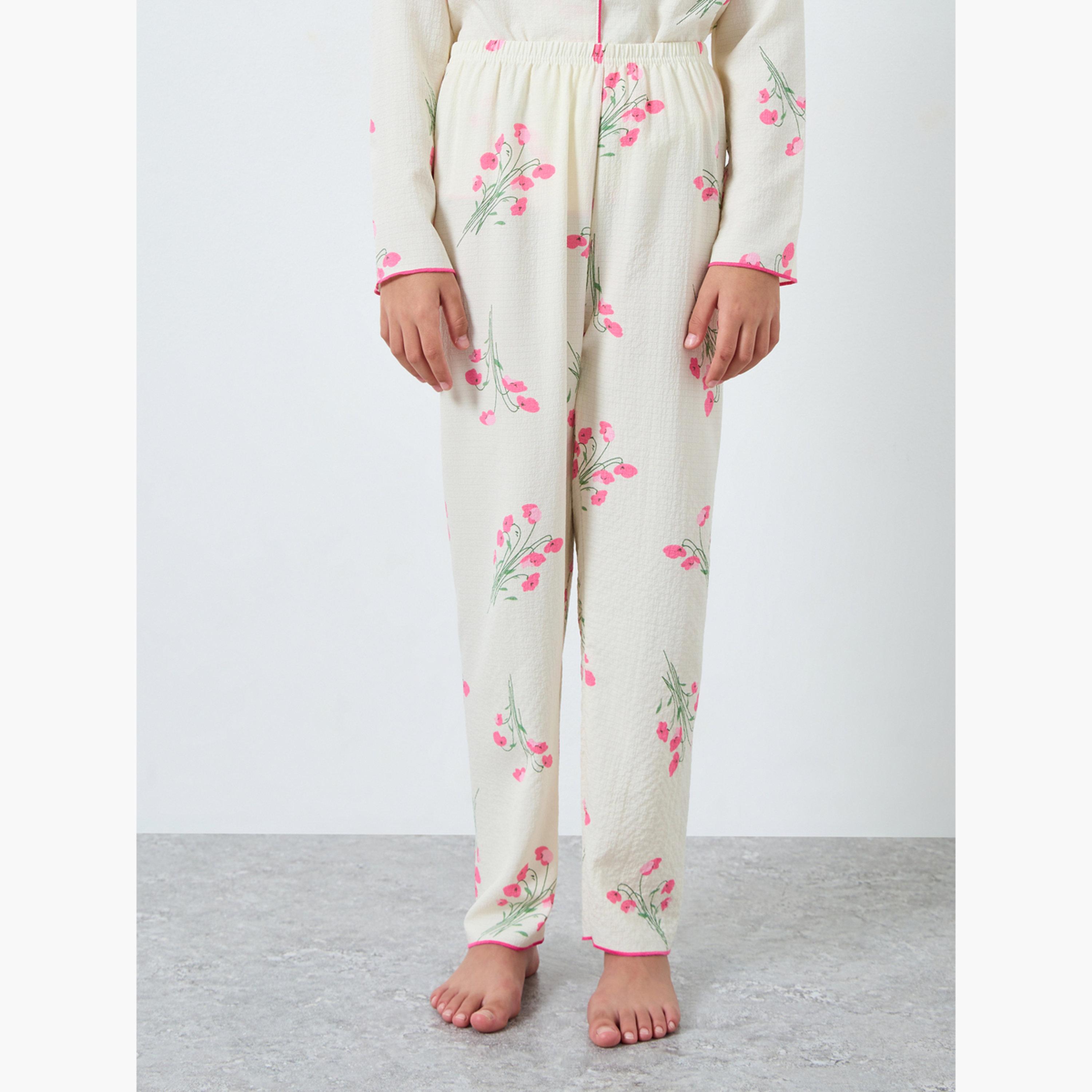 تيك تو - بيجاما قميص بطبعة زهور كريمية للبنات والمراهقات-girls-clothing-nightwear-image-4
