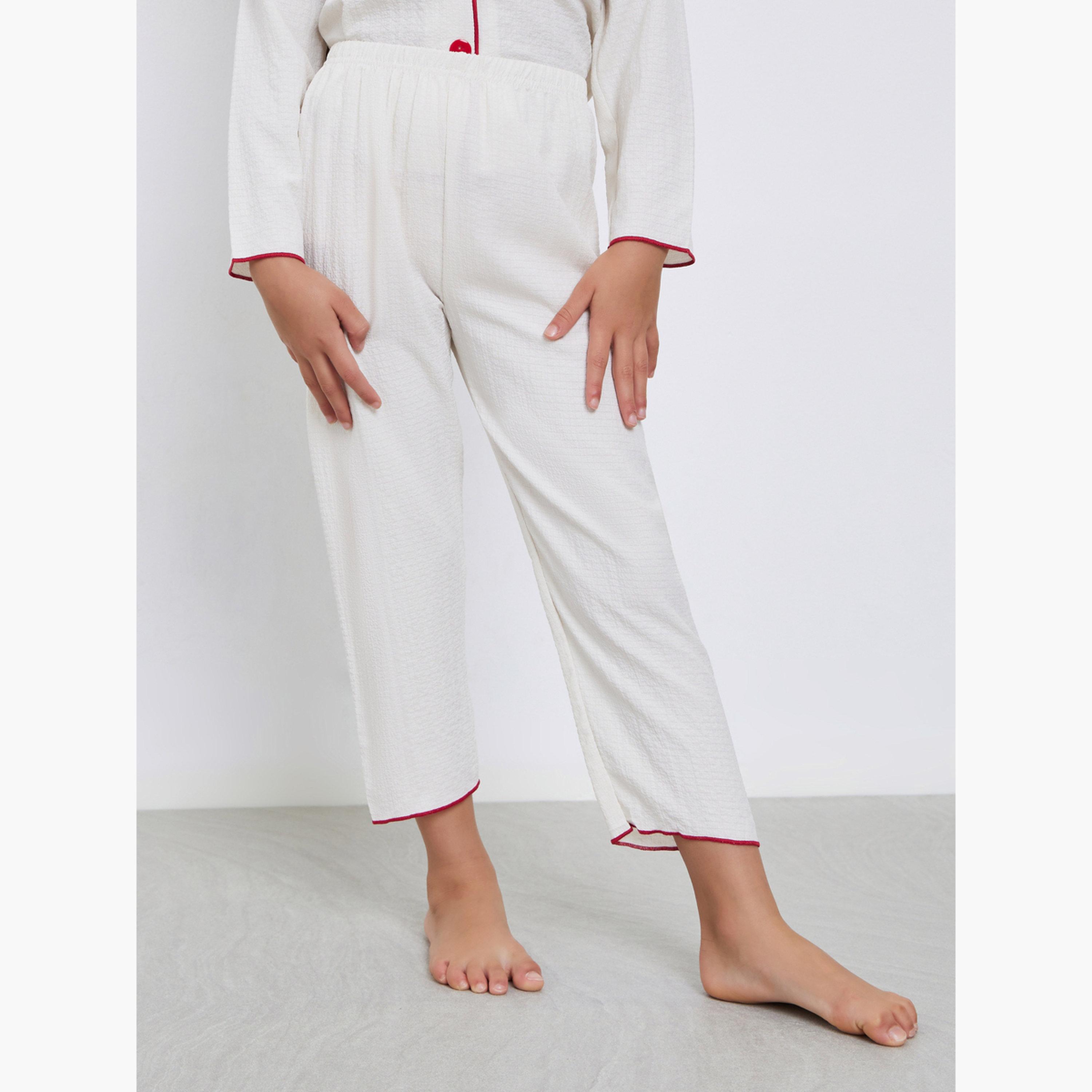 Take Two Girls White Pocket Detail Shirt and Pyjama Set-girls-clothing-nightwear-image-3
