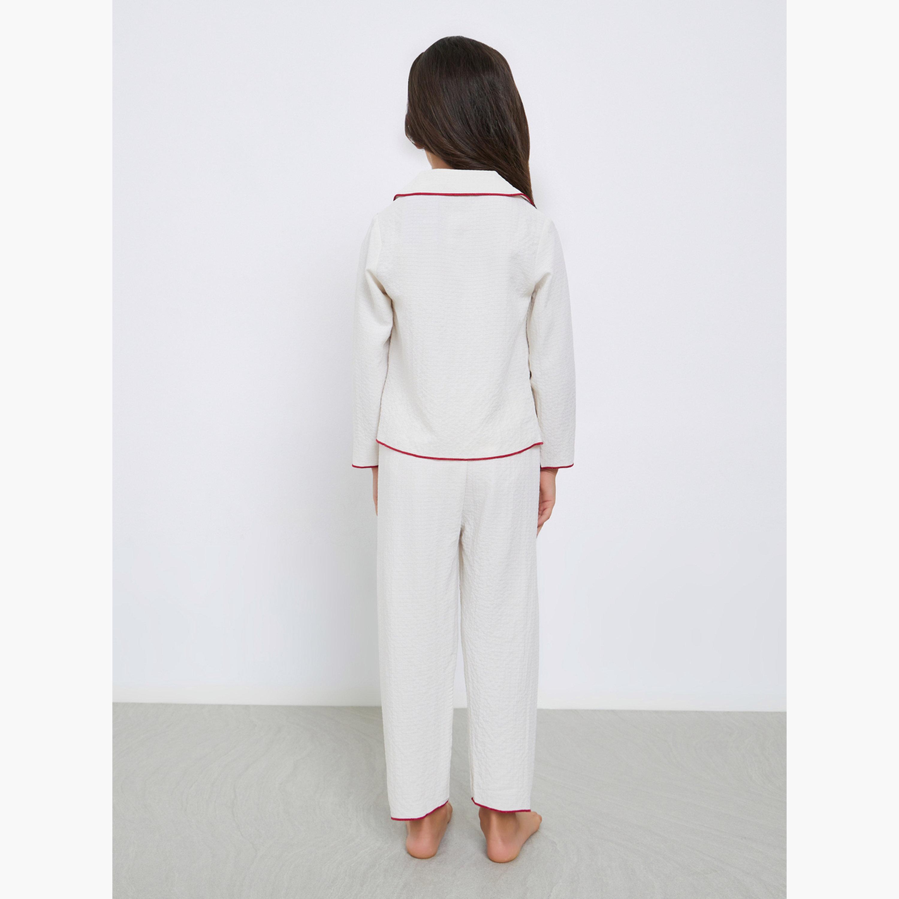 تيك تو - بيجاما قميص أبيض بتفاصيل جيوب للبنات-girls-clothing-nightwear-image-4