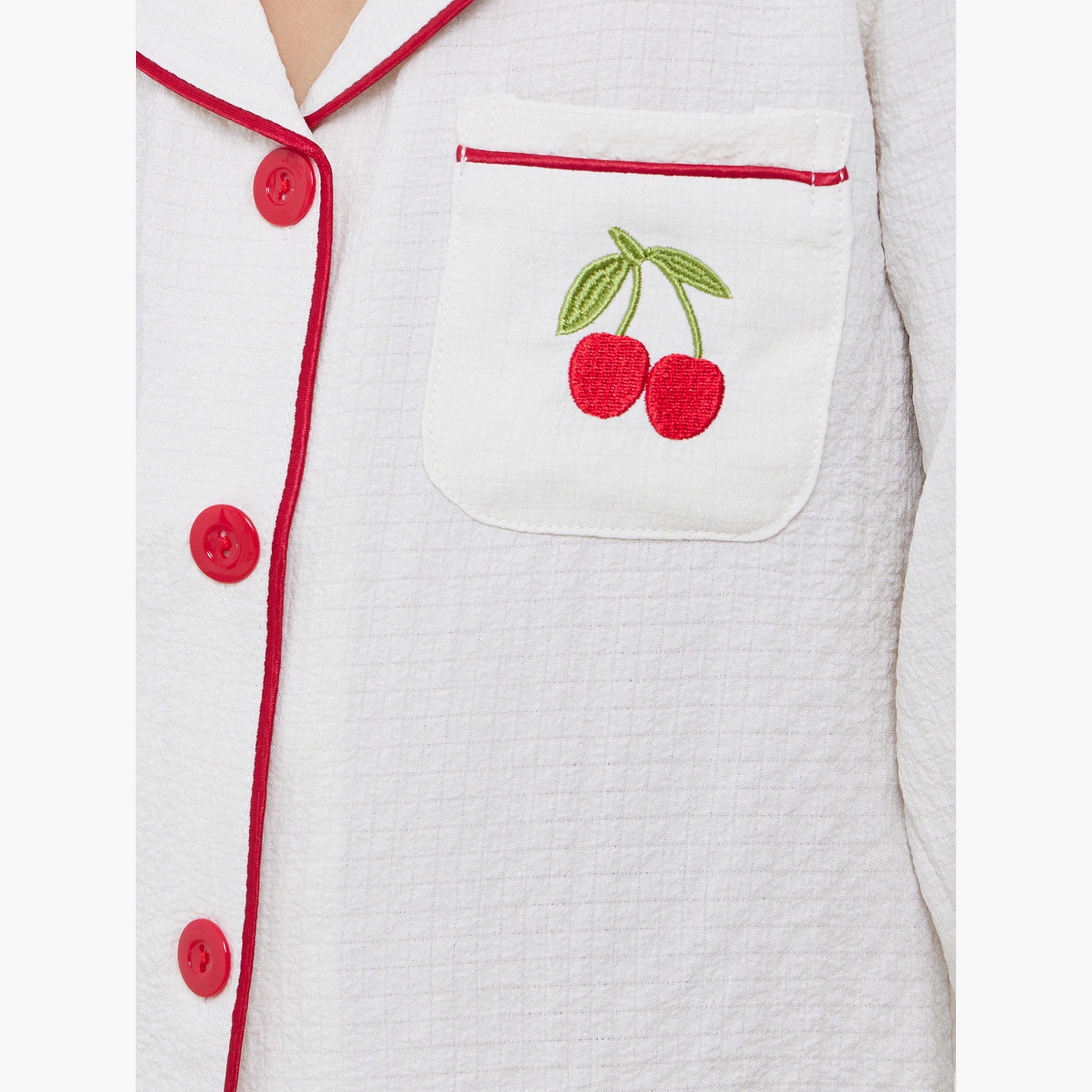 تيك تو - بيجاما قميص أبيض بتفاصيل جيوب للبنات-girls-clothing-nightwear-image-5