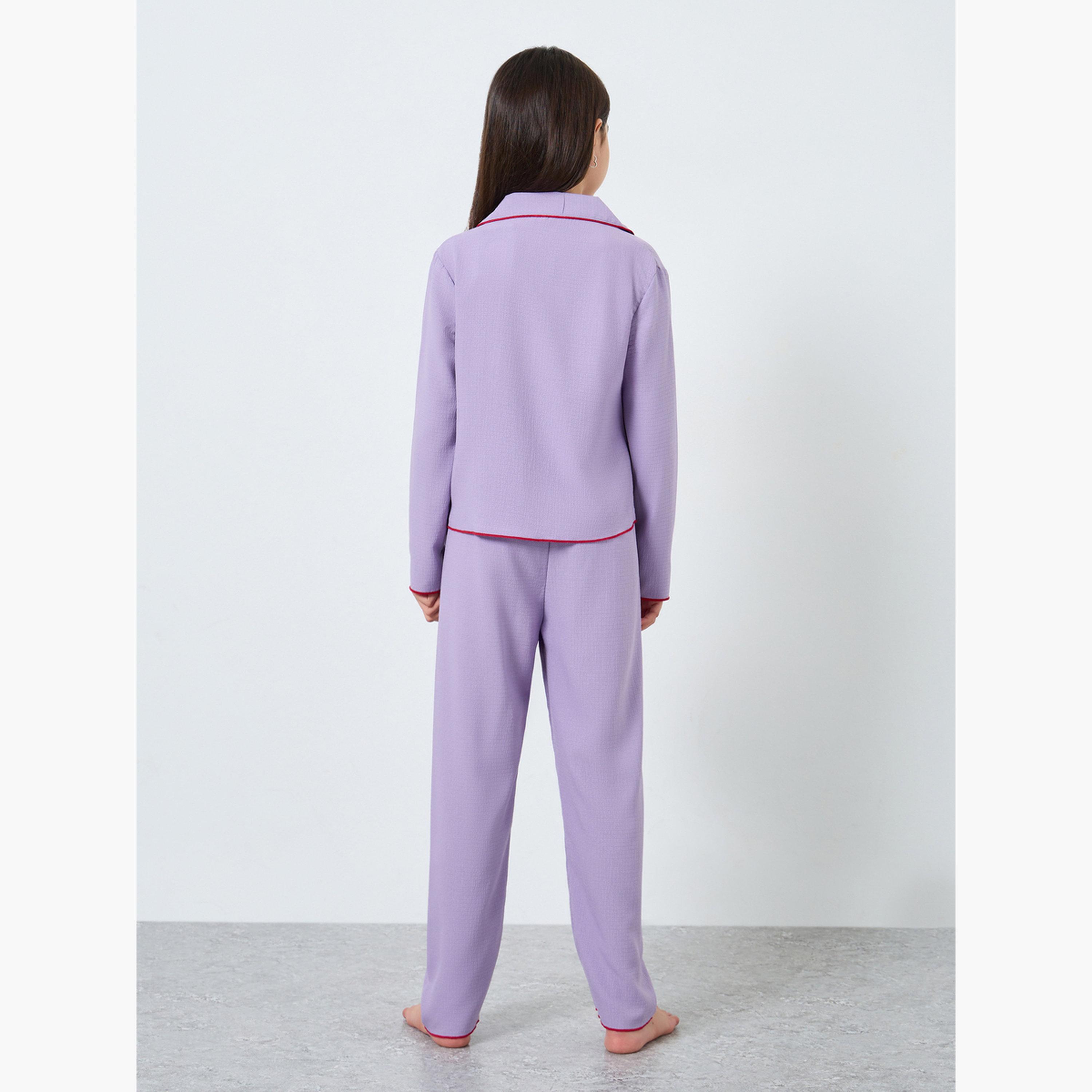 Take Two Girls Purple Cherry Embroidered Shirt and Pyjama Set-girls-clothing-nightwear-image-4