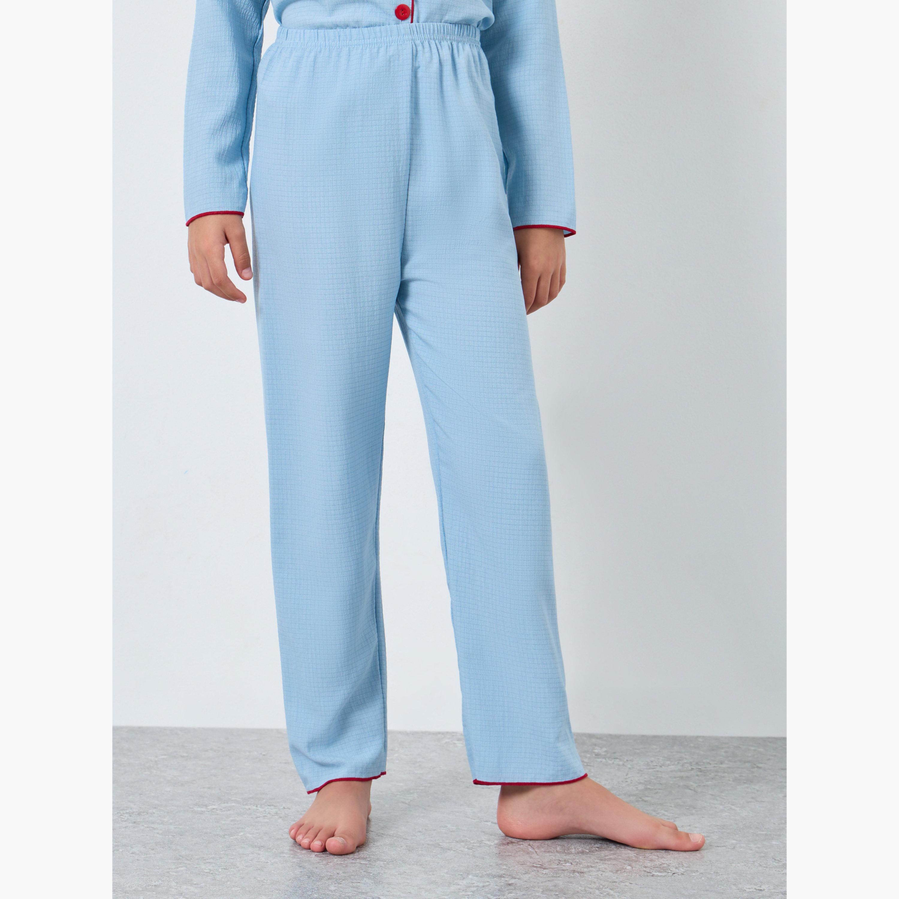 Take Two Girls Blue Cherry Embroidered Shirt and Pyjama Set-girls-clothing-nightwear-image-3