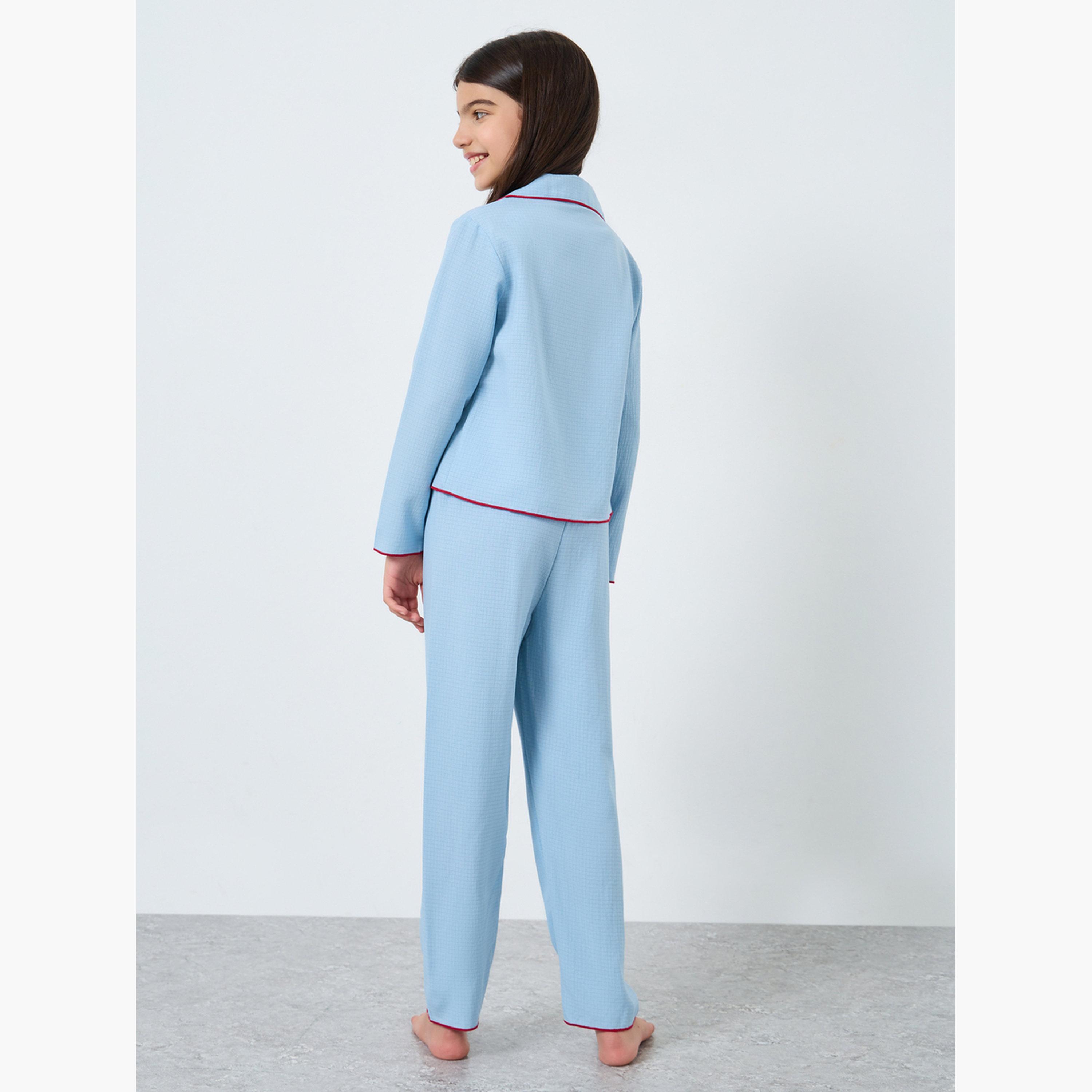 تيك تو - بيجاما قميص مطرز بنقشة الكرز الأزرق للبنات-girls-clothing-nightwear-image-2
