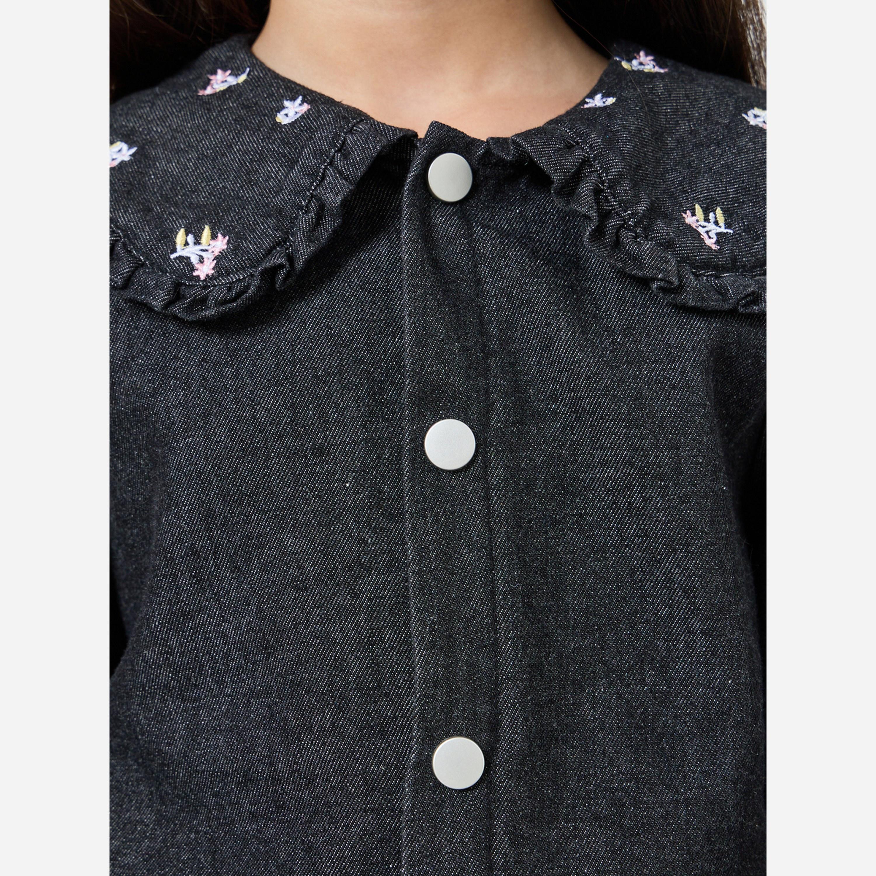ستايلي - قميص جينز لون أسود للبنات ياقة مطرزة-girls-clothing-blousesandshirts-image-3