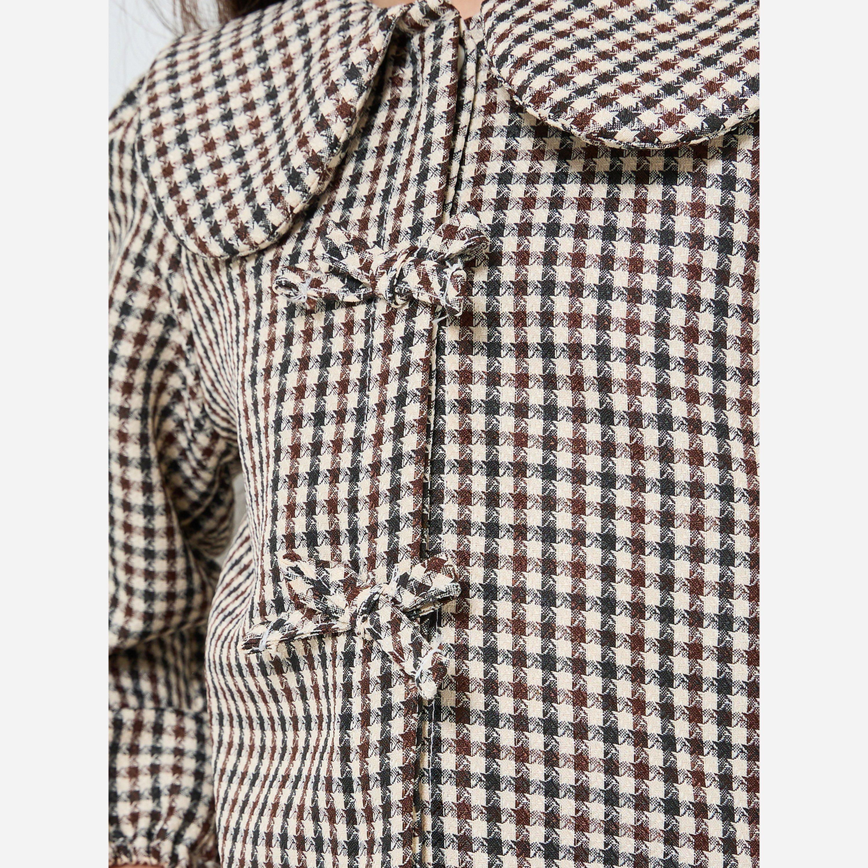 Styli Girls Brown Checkered Blouse with Peter Pan Collar-girls-clothing-blousesandshirts-image-4