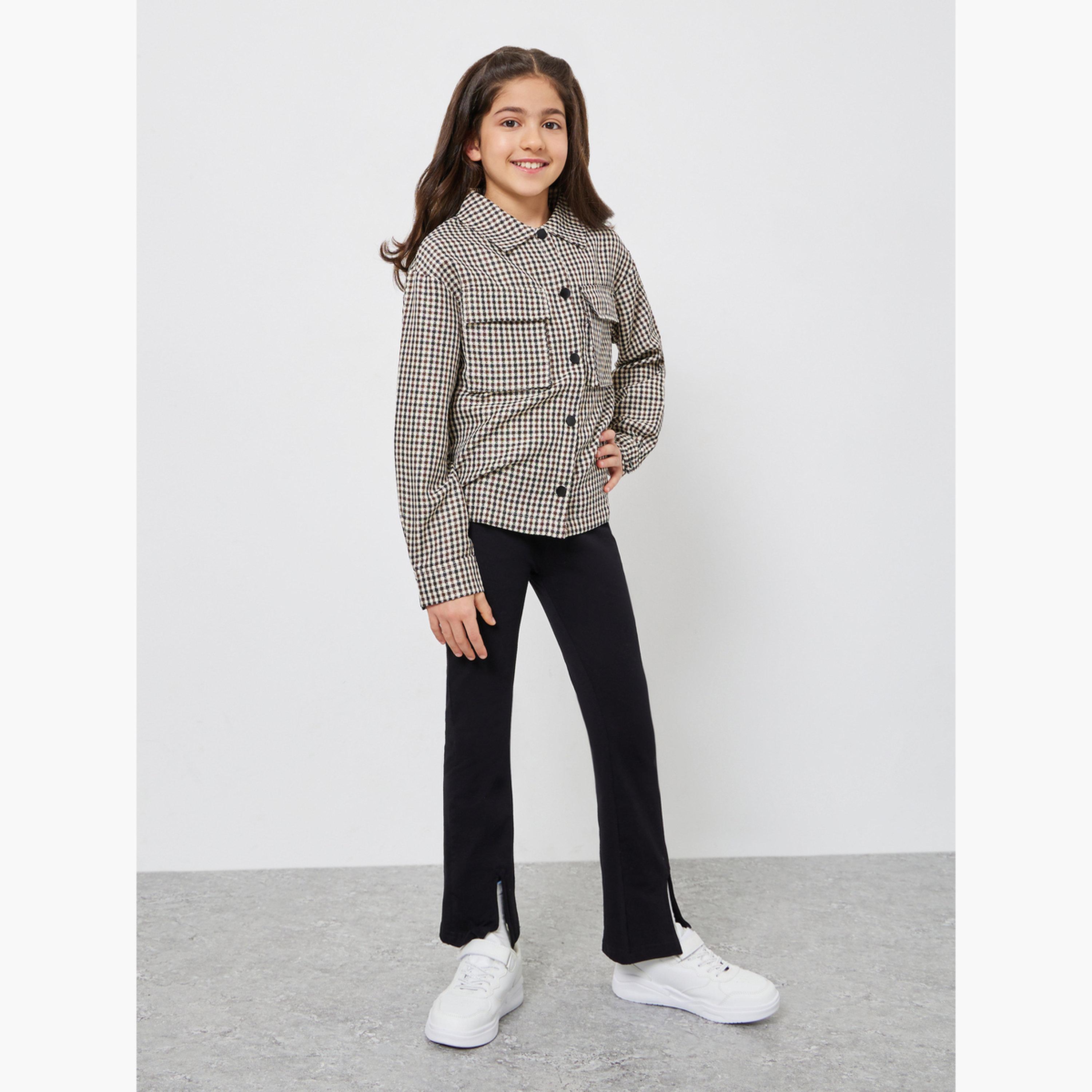 Styli Girls Brown Checked Shirt with Pockets-girls-clothing-blousesandshirts-image-2
