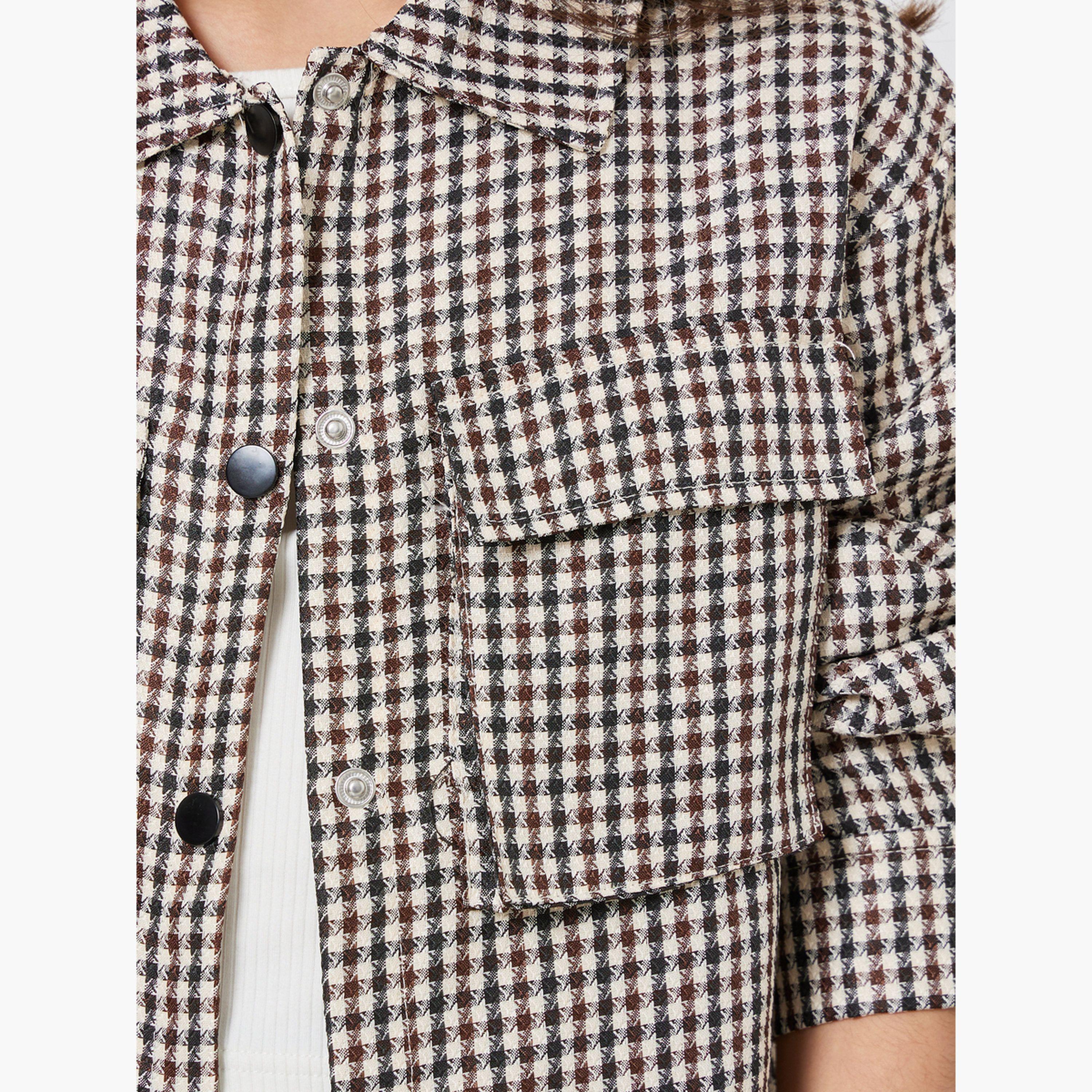 ستايلي - قميص بناتي منقوش باللون البني مع جيوب-girls-clothing-blousesandshirts-image-4