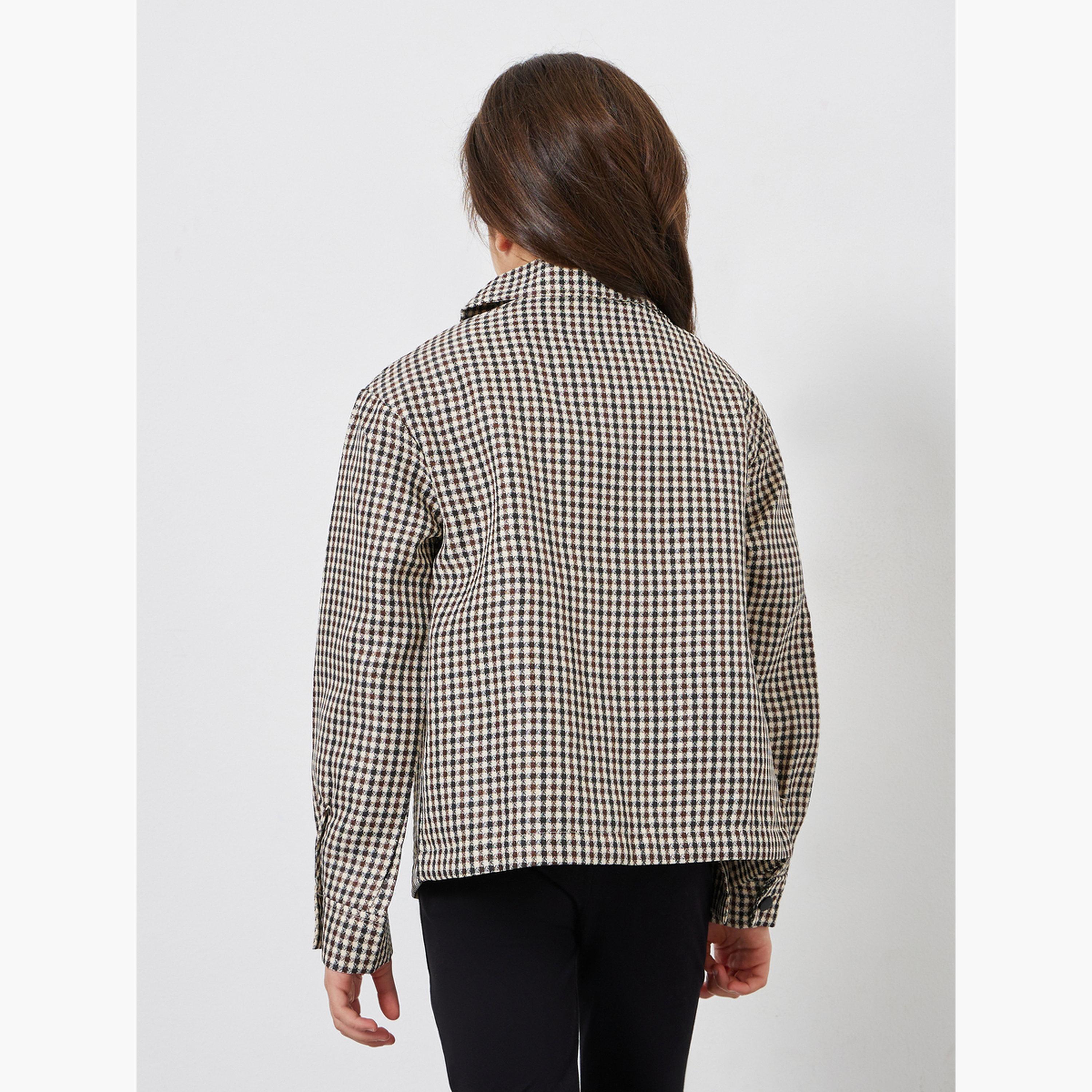 ستايلي - قميص بناتي منقوش باللون البني مع جيوب-girls-clothing-blousesandshirts-image-5