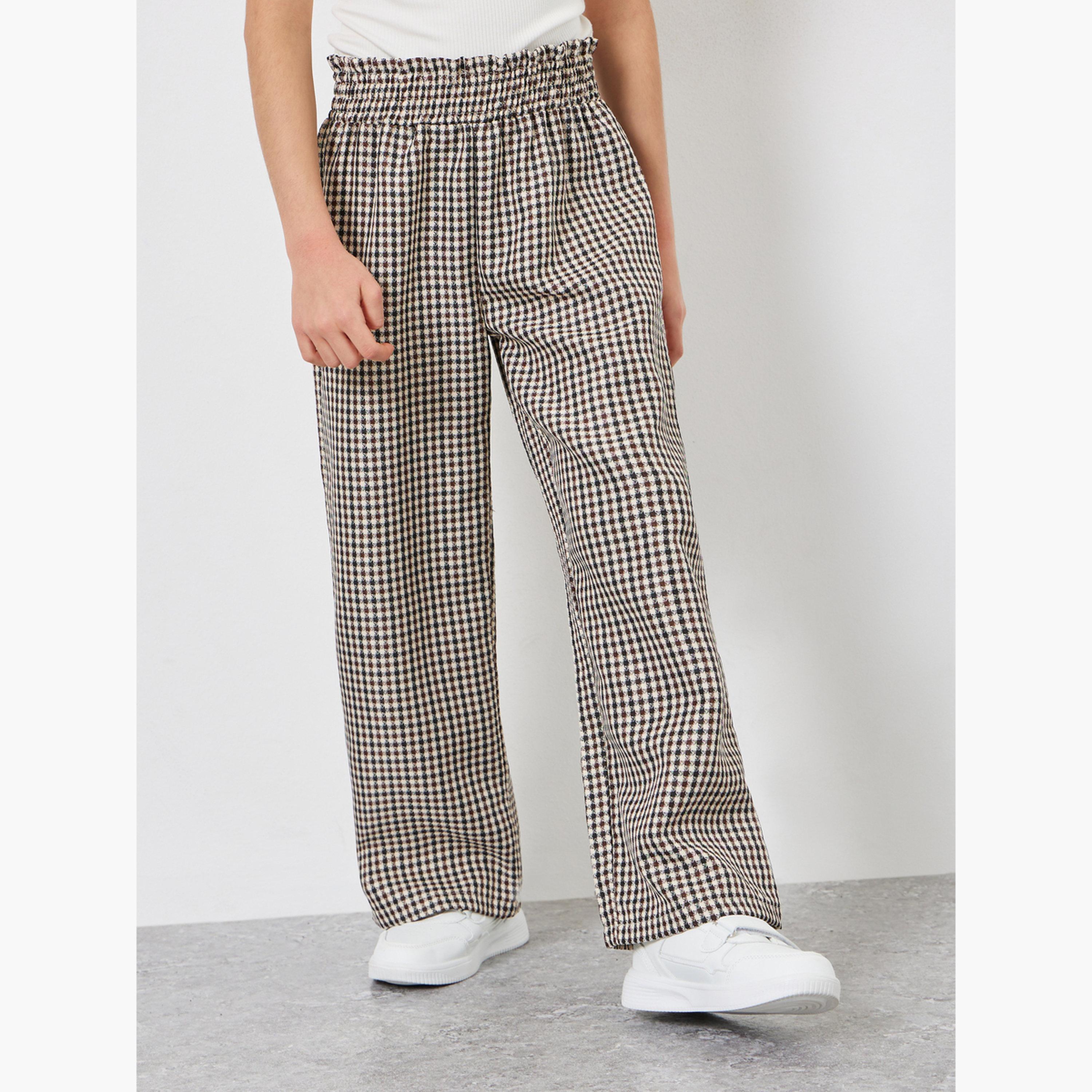 Styli Girls Checkered Wide-Leg Trousers-girls-clothing-bottoms-trousers-image-1