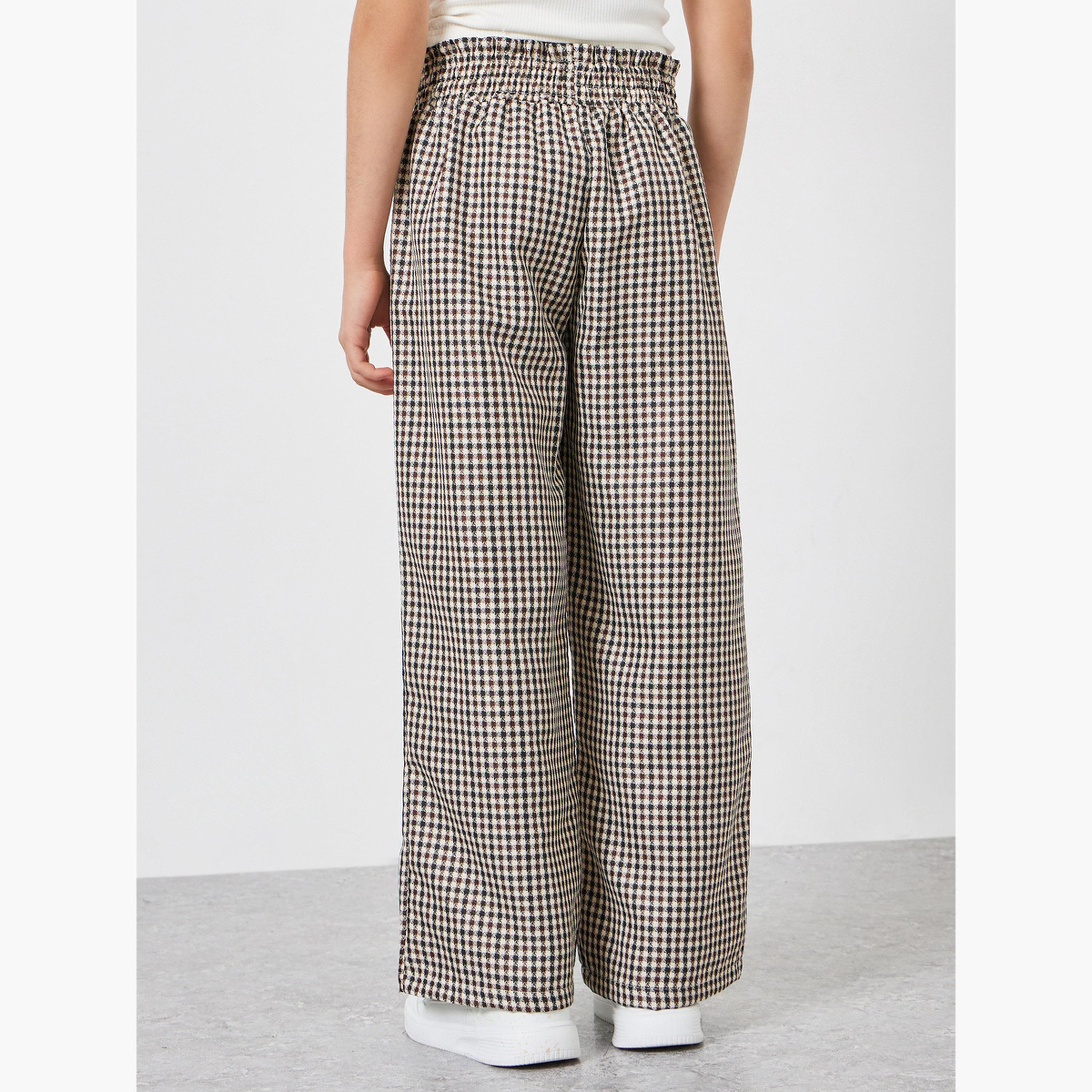 Styli Girls Checkered Wide-Leg Trousers-girls-clothing-bottoms-trousers-image-3