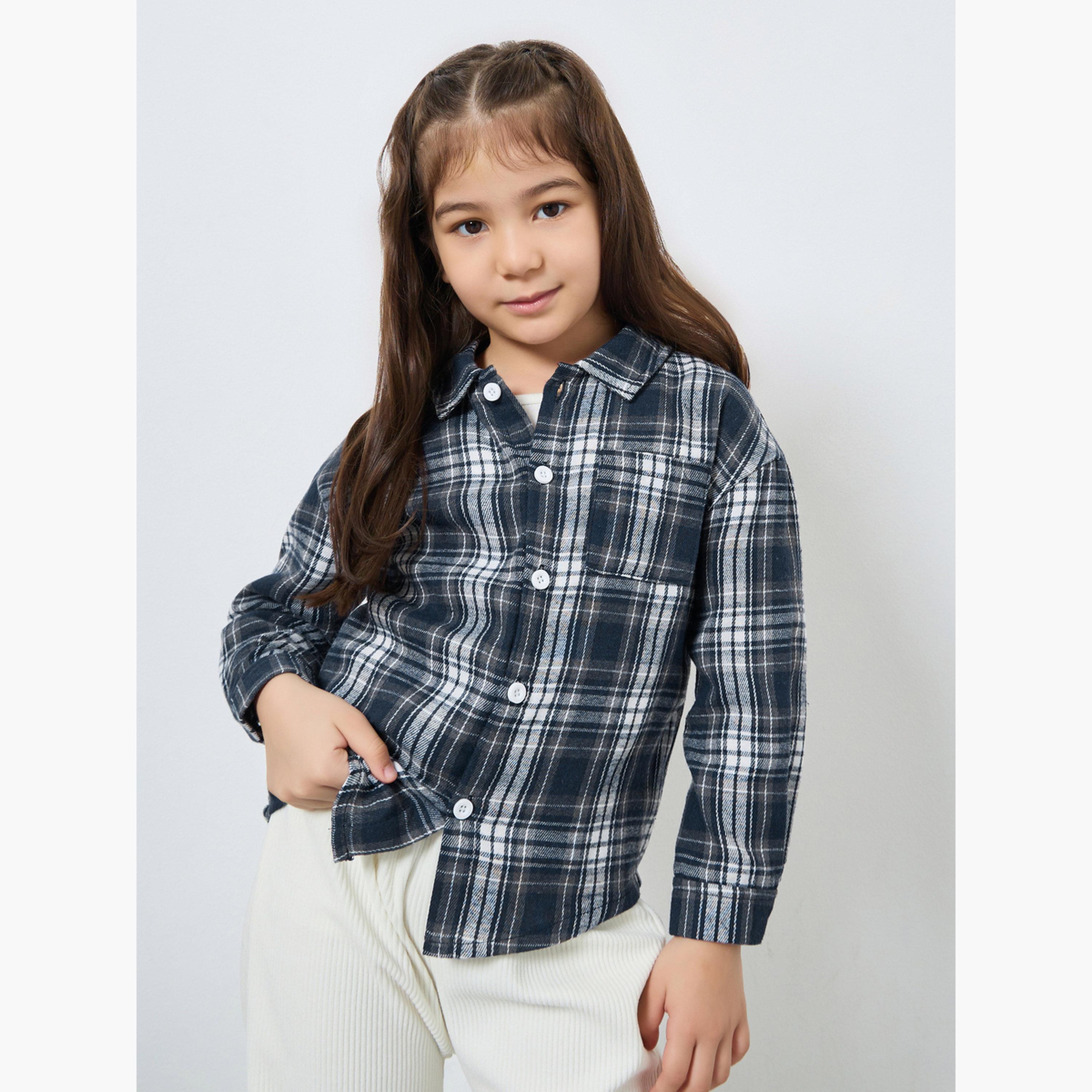 ستايلي - قميص بناتي منقوش بجيب رقعة-girls-clothing-blousesandshirts-image-1