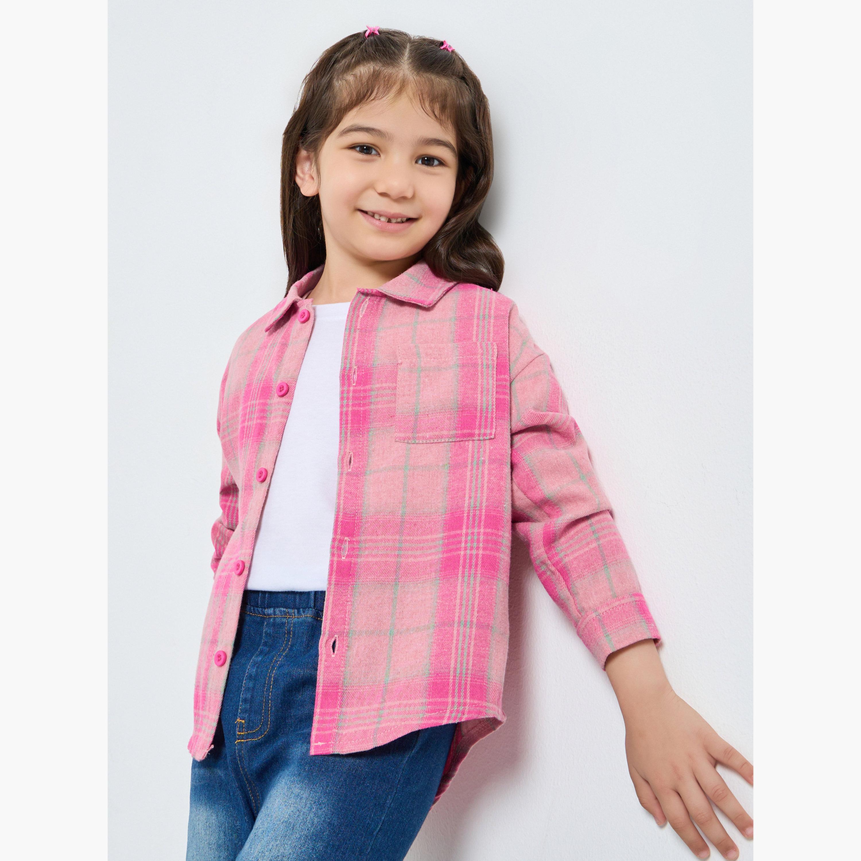Styli Girls Checkered Shirt with Patch Pocket-girls-clothing-blousesandshirts-image-1