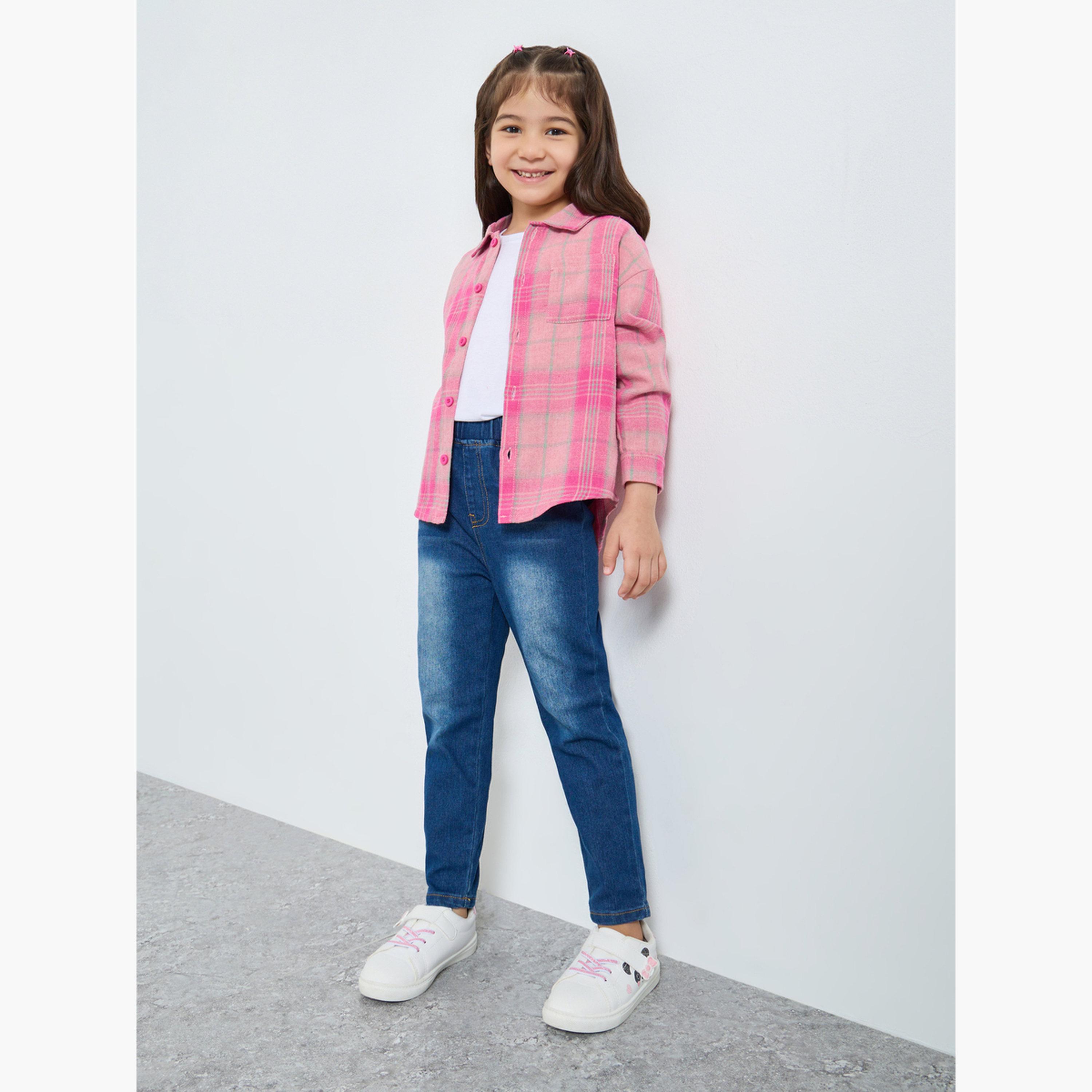 Styli Girls Checkered Shirt with Patch Pocket-girls-clothing-blousesandshirts-image-2
