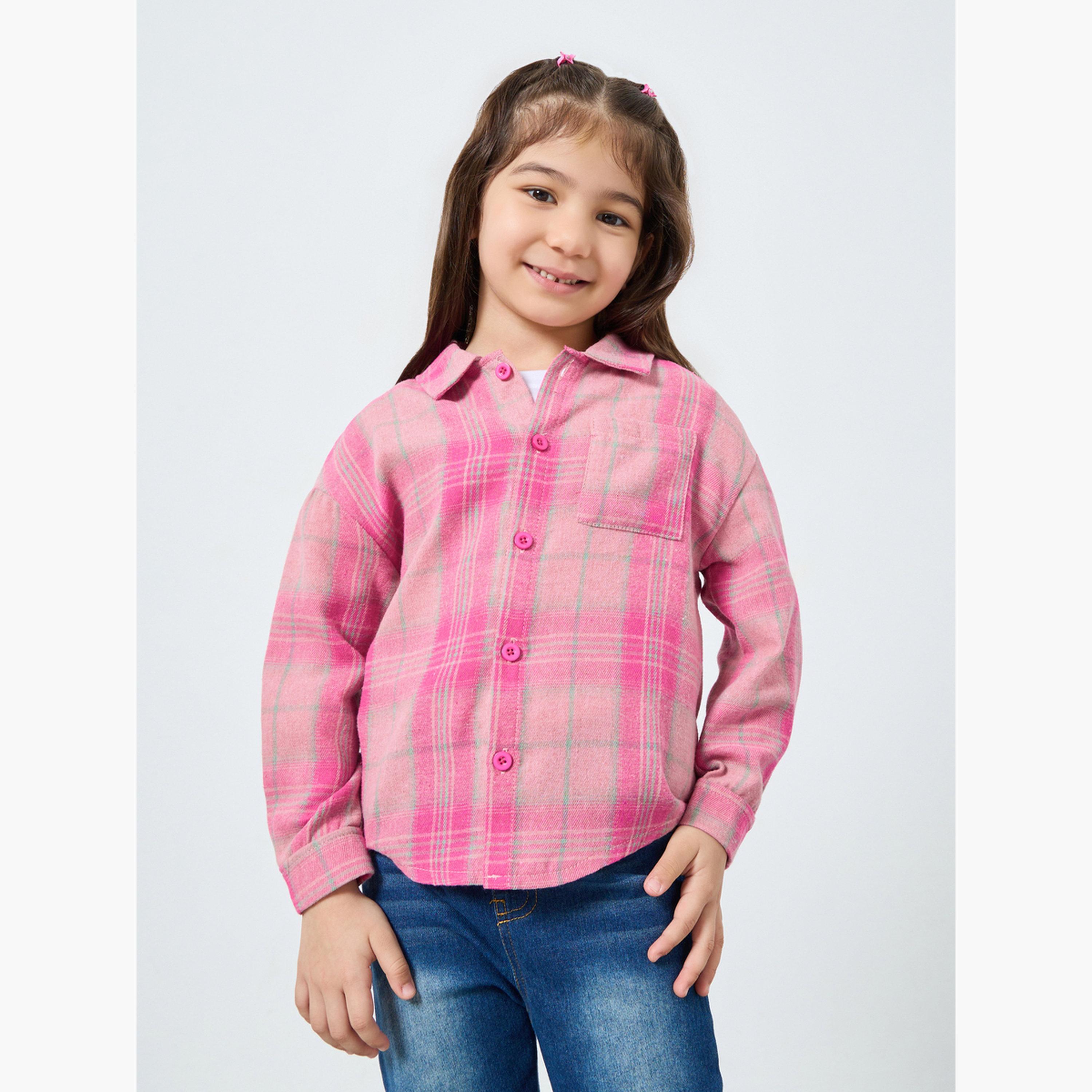 Styli Girls Checkered Shirt with Patch Pocket-girls-clothing-blousesandshirts-image-3