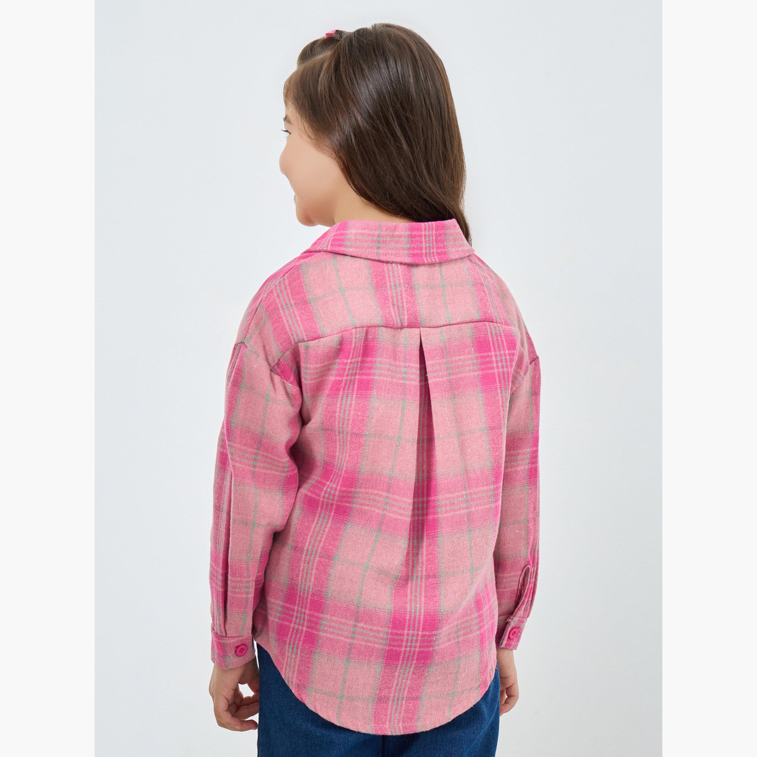 ستايلي - قميص بناتي منقوش بجيب رقعة-girls-clothing-blousesandshirts-image-4
