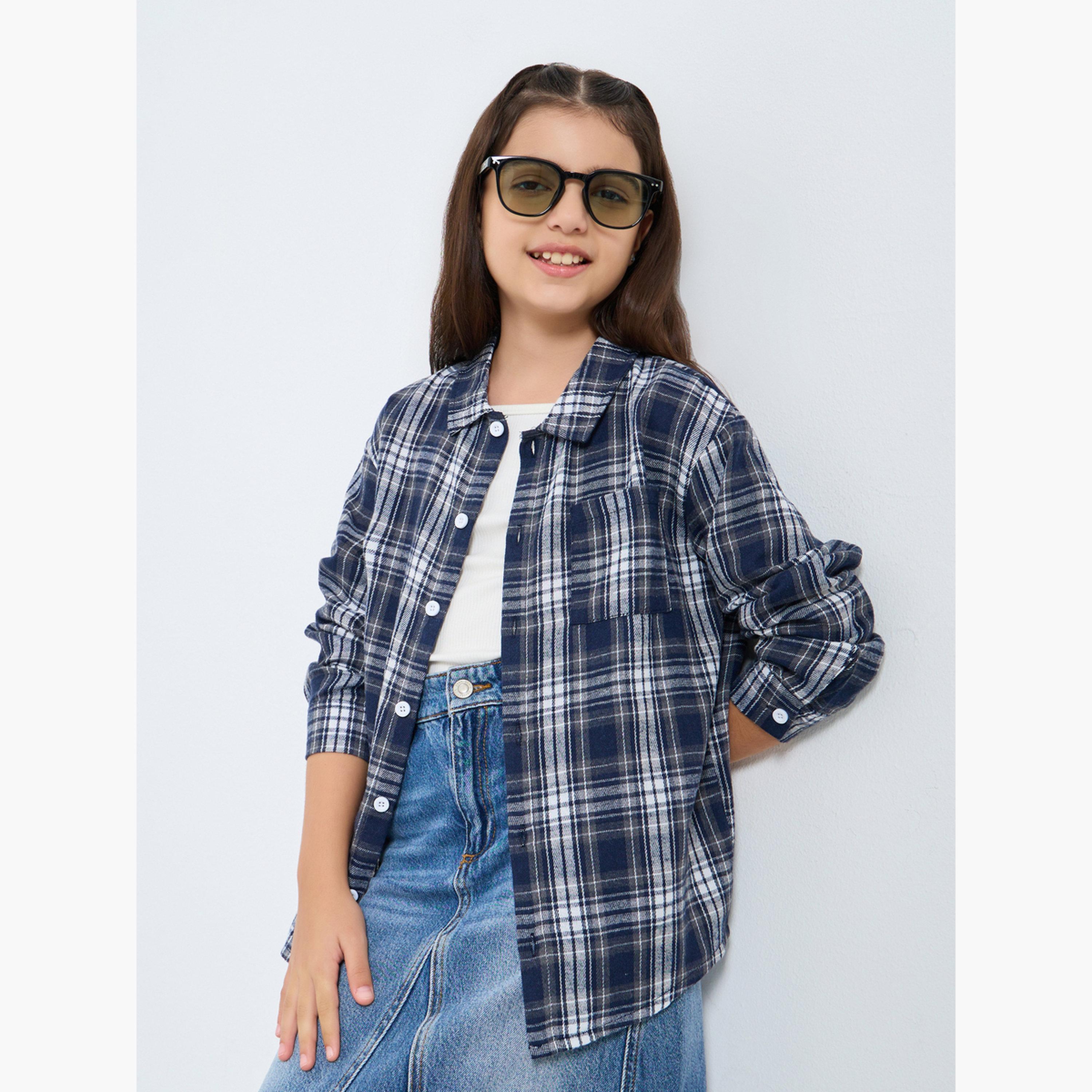 Styli Teens Blue Checkered Shirt-girls-clothing-blousesandshirts-image-1